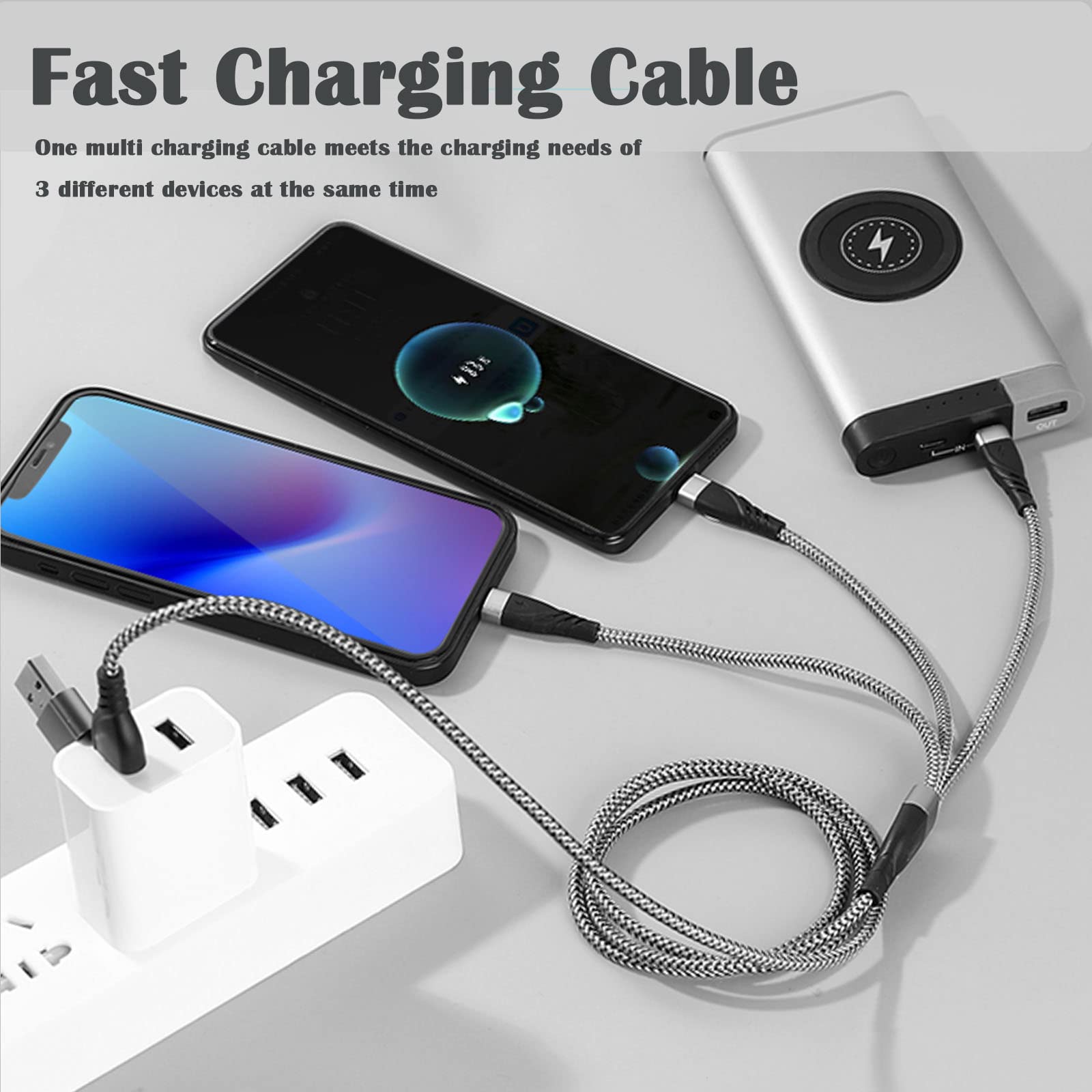 **Unillous 5-in-1 Multi Charger Cable [1.2M] - Fast Charging USB A/USB C Nylon Braided Cable for Android, iPhone, Samsung, Huawei, LG, Kindle, PS5 - Perfect for Travel, Home & Office Use**