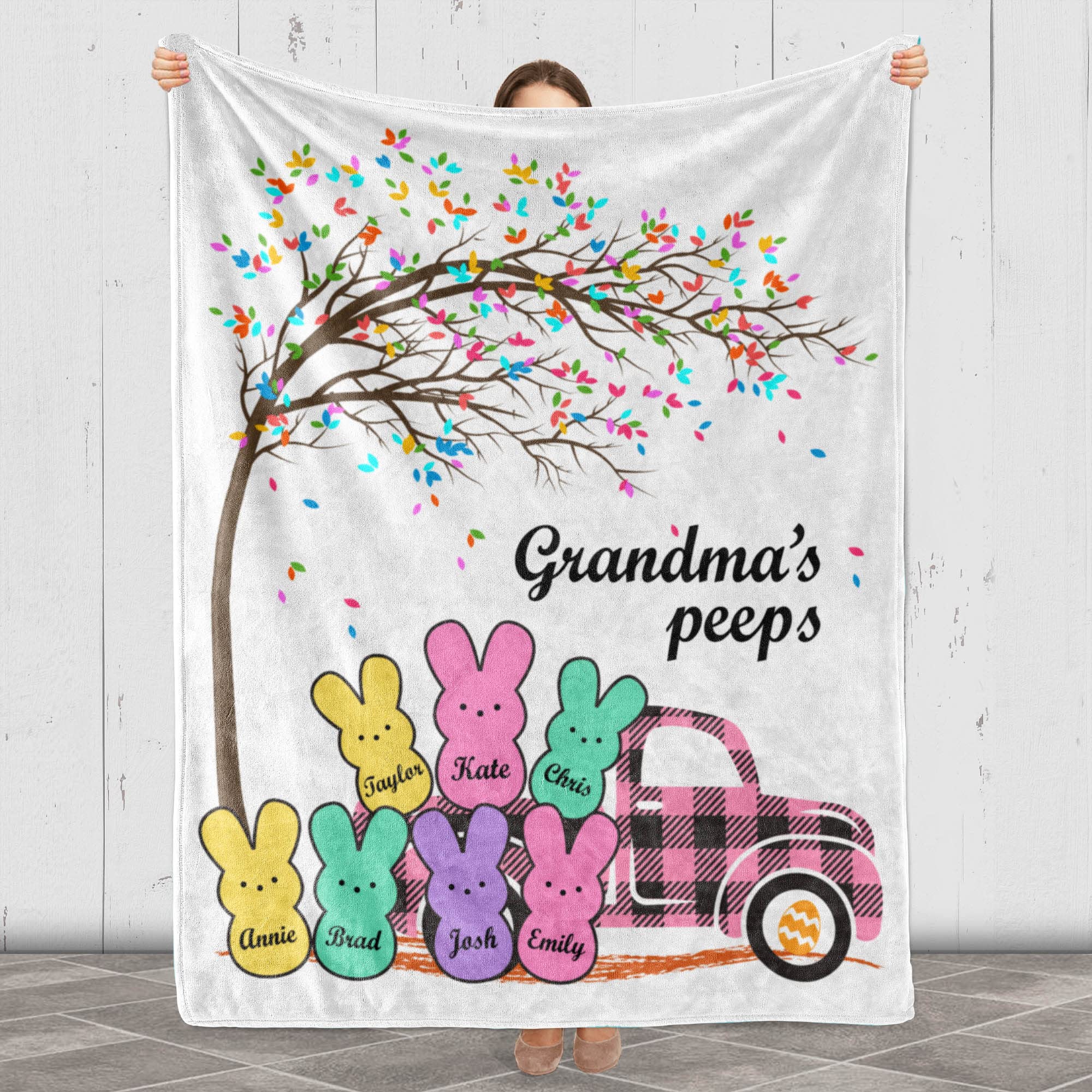 Personalized Easter Bunny Throw Blanket - Custom Name Grandma Gift for Grandkids - Soft Fleece Blanket Made in USA - Perfect for Easter Decor, Cozy Family Movie Nights & Thoughtful Holiday Gifts
