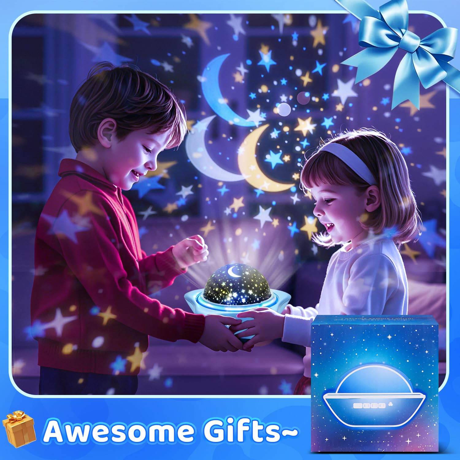 Kids Night Light Projector - 42 Modes, 6 Films, Dimmer & Timer, Star Projector with Remote Control, Rechargeable Battery, 360° Silent Rotation | Perfect for Bedroom Decor, Baby Sleep Aid, Children's Gift & Nursery Night Light