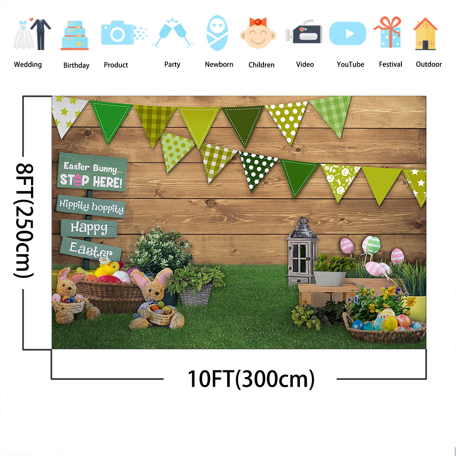 Happy Easter Egg Bunny Rabbit Rustic Grass Photography Backdrop - 10x8ft Spring Easter Party Decor, Newborn Baby Shower Banner, Birthday Photo Studio Props for Easter Celebrations & Family Gatherings