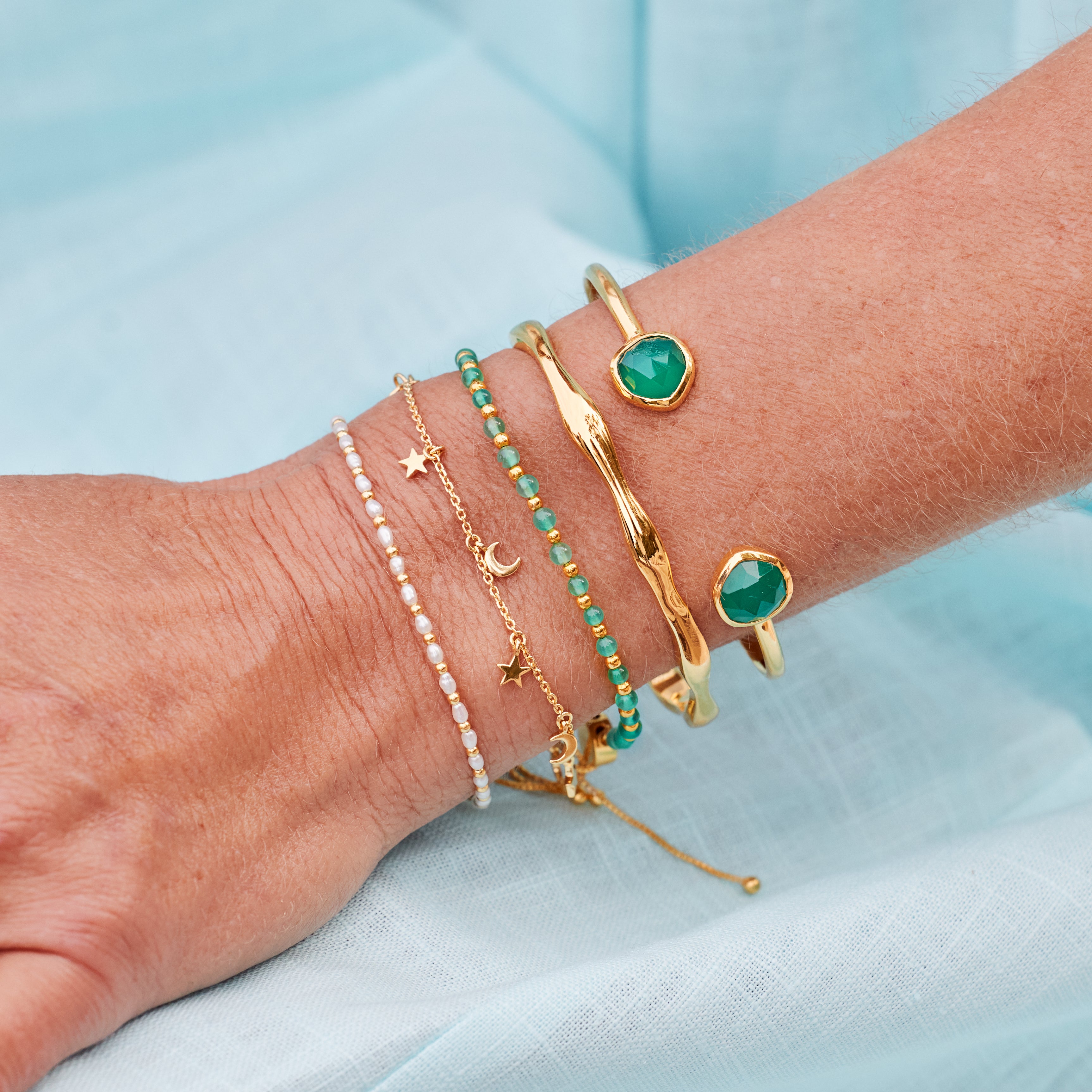 Mini Moon & Stars Charm Bracelet for Women - Dainty Gold Plated Adjustable Bracelet - Perfect for Everyday Wear, Gifts & Boho Style Jewelry