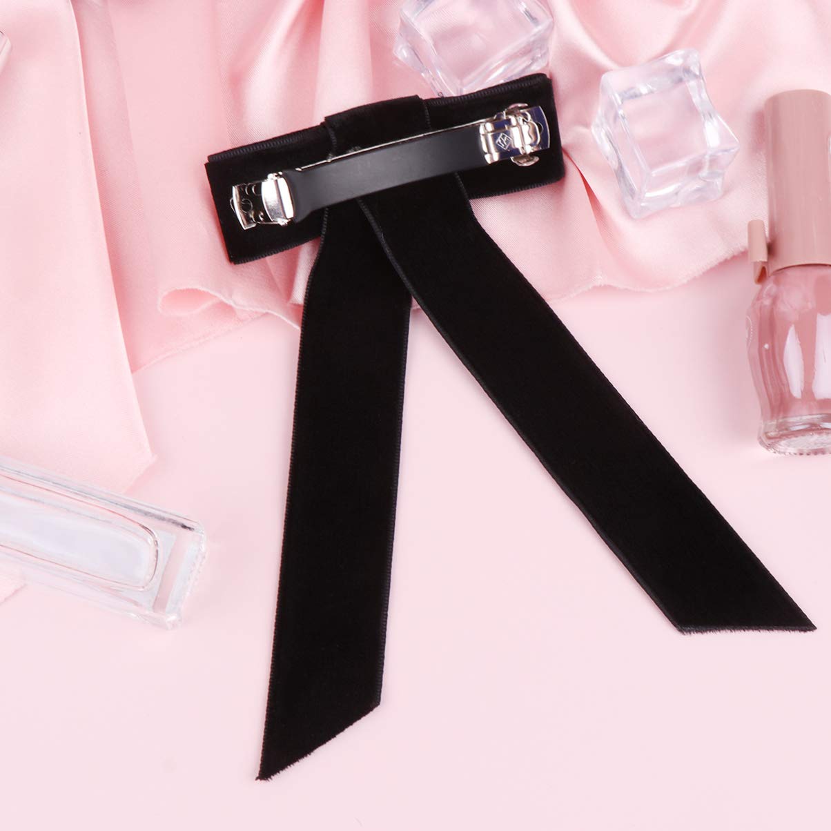 Minkissy Satin & Velvet Hair Bows for Women & Girls - Big Hair Bows, Bowknot Scrunchies & Barrettes Collection (Black) - Perfect for Weddings, Parties & Everyday Fashion Accessories