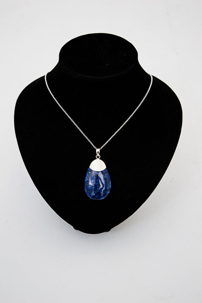Blue Coral Pendant Necklace - Handmade Sterling Silver Jewelry for Women | Perfect Gift for Birthday, Anniversary & Beach Wedding Accessories