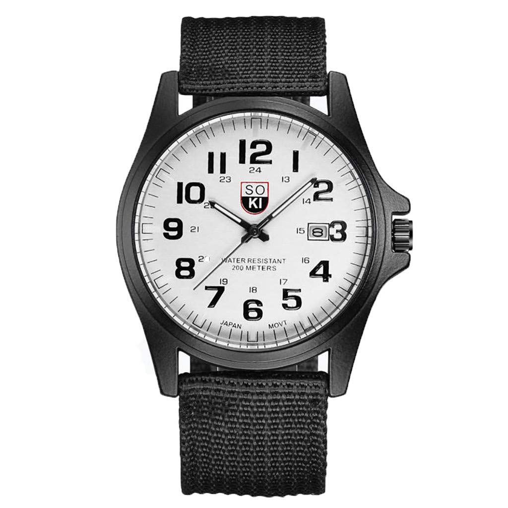 Stylish Military Men's Woven Nylon Belt Watch - Waterproof Quartz Analog Calendar Watch for Diving, Outdoor Sports & Casual Wear