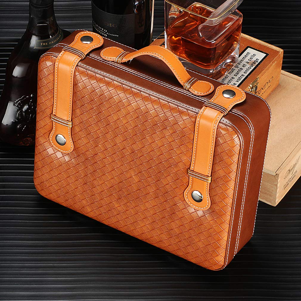 Premium Cedar Wood Travel Cigar Humidor Case - Portable Leather Cigar Box with Built-in Humidifier & Hygrometer | Perfect for Business Travel, Outdoor Adventures & Cigar Storage