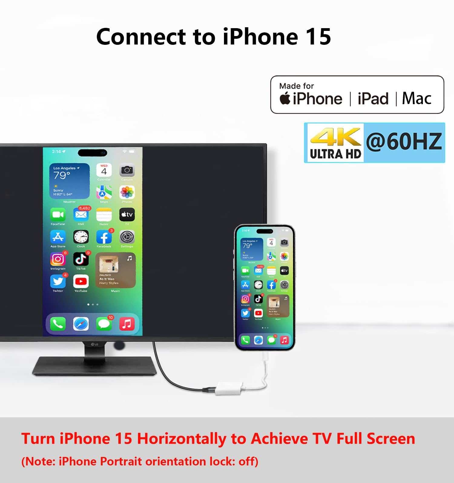 MFi Certified USB C to HDMI Adapter 4K@60Hz with 100W Fast Charging - Compatible with iPhone 16/15 Series, MacBook, iPad - Connect to TV, Projector, Monitor for Home Theater, Office Presentations & Gaming