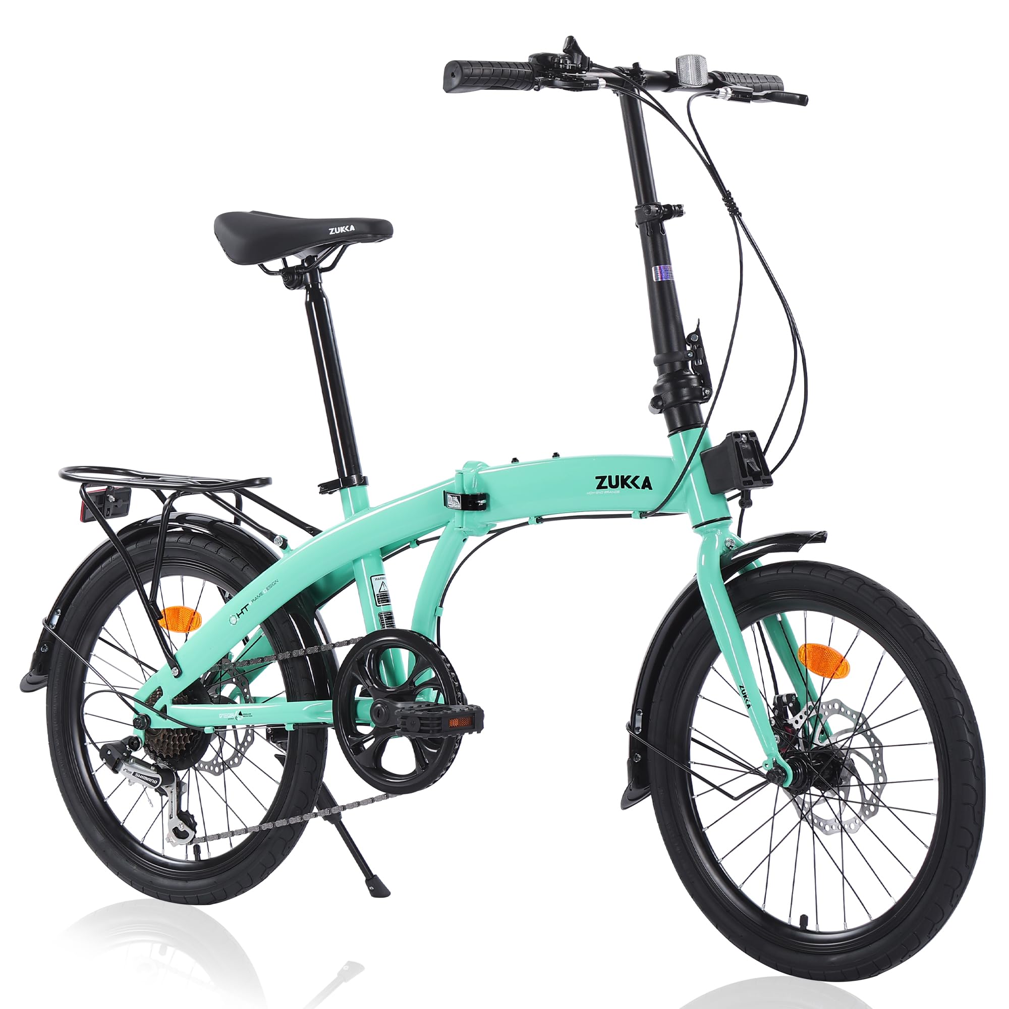 Meghna 20 Inch Folding Bicycle - 7 Speed Portable Bike with Dual Disc Brakes, Rear Rack & Fenders - Lightweight Commuter Bike for Men, Women & Teens - Perfect for City Riding, Work Commute & School Travel