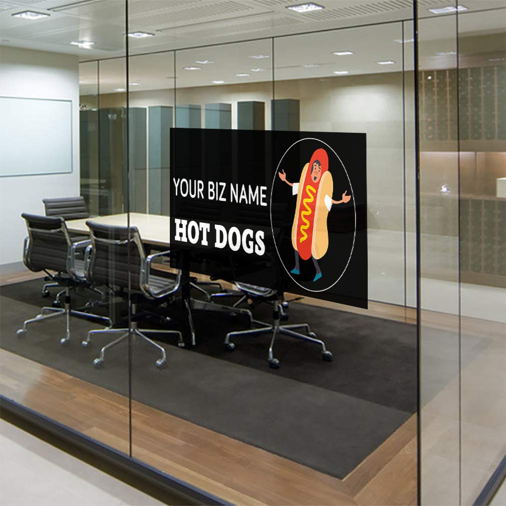 Custom Vinyl Door Decals - Business Name & Hot Dog Stickers (20x14 Inches, Set of 10) - Black & White Restaurant Signage, Food Truck Decals, Outdoor Car Bumper & Luggage Stickers for Restaurants, Food Trucks & Retail Stores