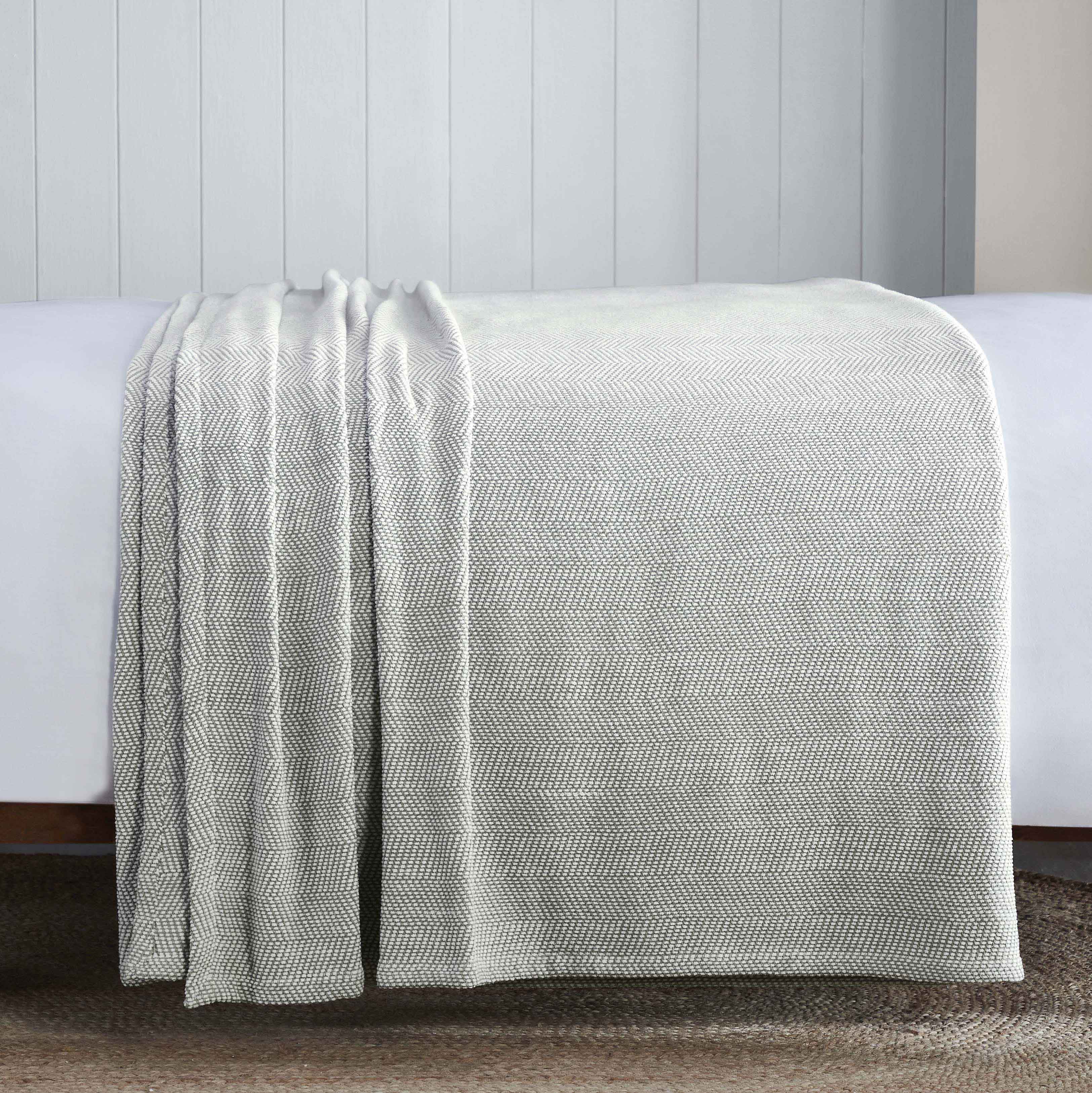 Soft Maya Chenille Herringbone Cotton Blanket - Medium Weight Throw for Bed, Sofa & Couch - Cozy Home Decor & Gift Idea