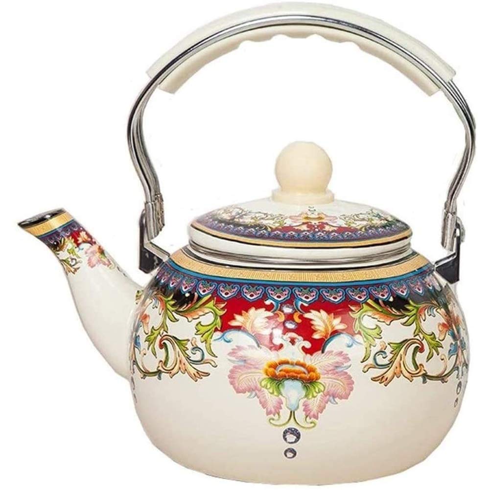 Premium SGSG Enamel Tea Kettle - 5L Large Capacity Porcelain Enamel Teapot with Floral Design, Thick Bottom & Compact Size for Home, Kitchen & Outdoor Use - Perfect for Tea Brewing, Camping & Gift Giving
