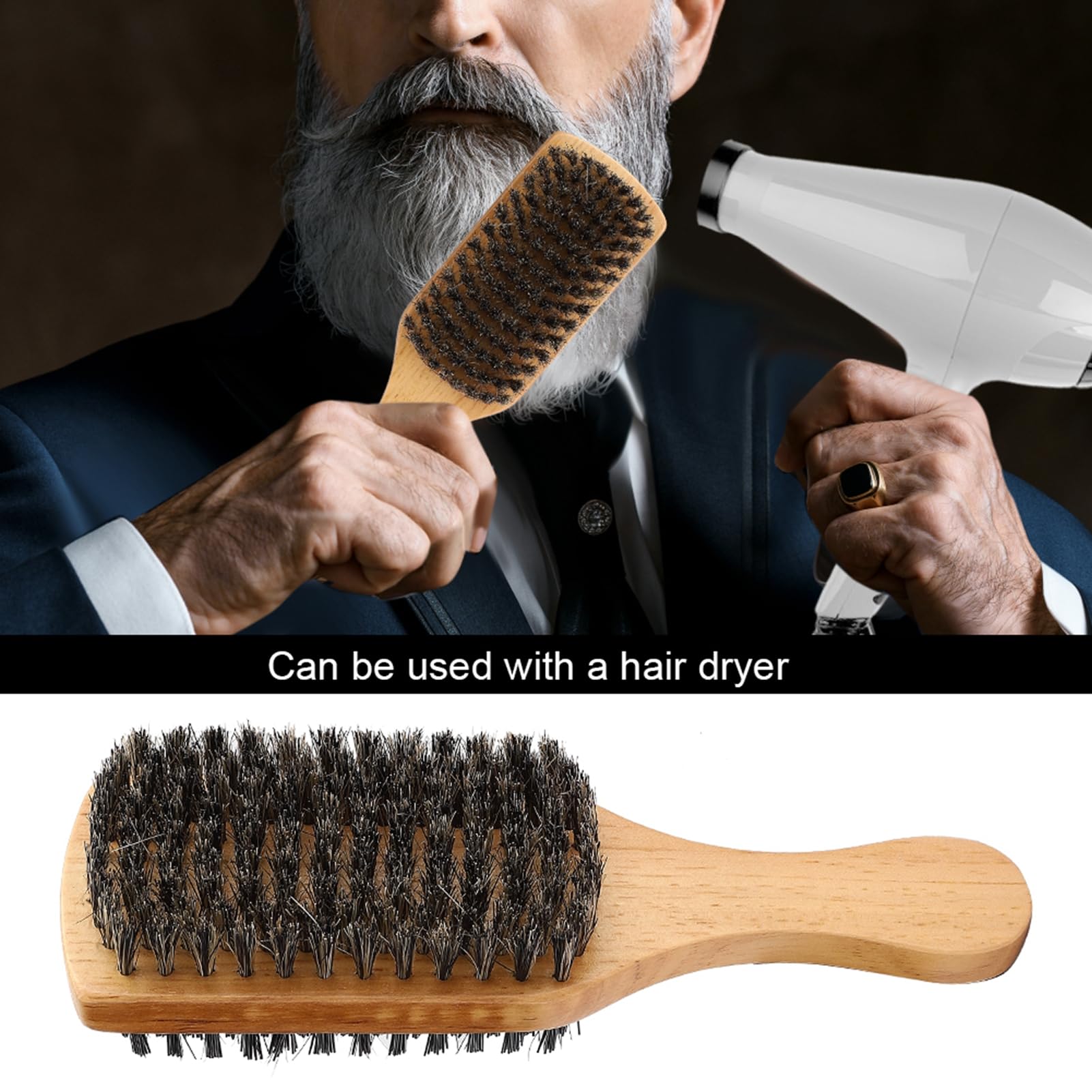 Premium Double Sided Beard Brush for Men - Wooden Handle Mustache Comb with Nylon & Bristle - Perfect for Beard Care, Grooming & Styling - Ideal for Home, Travel & Professional Barbershop Use