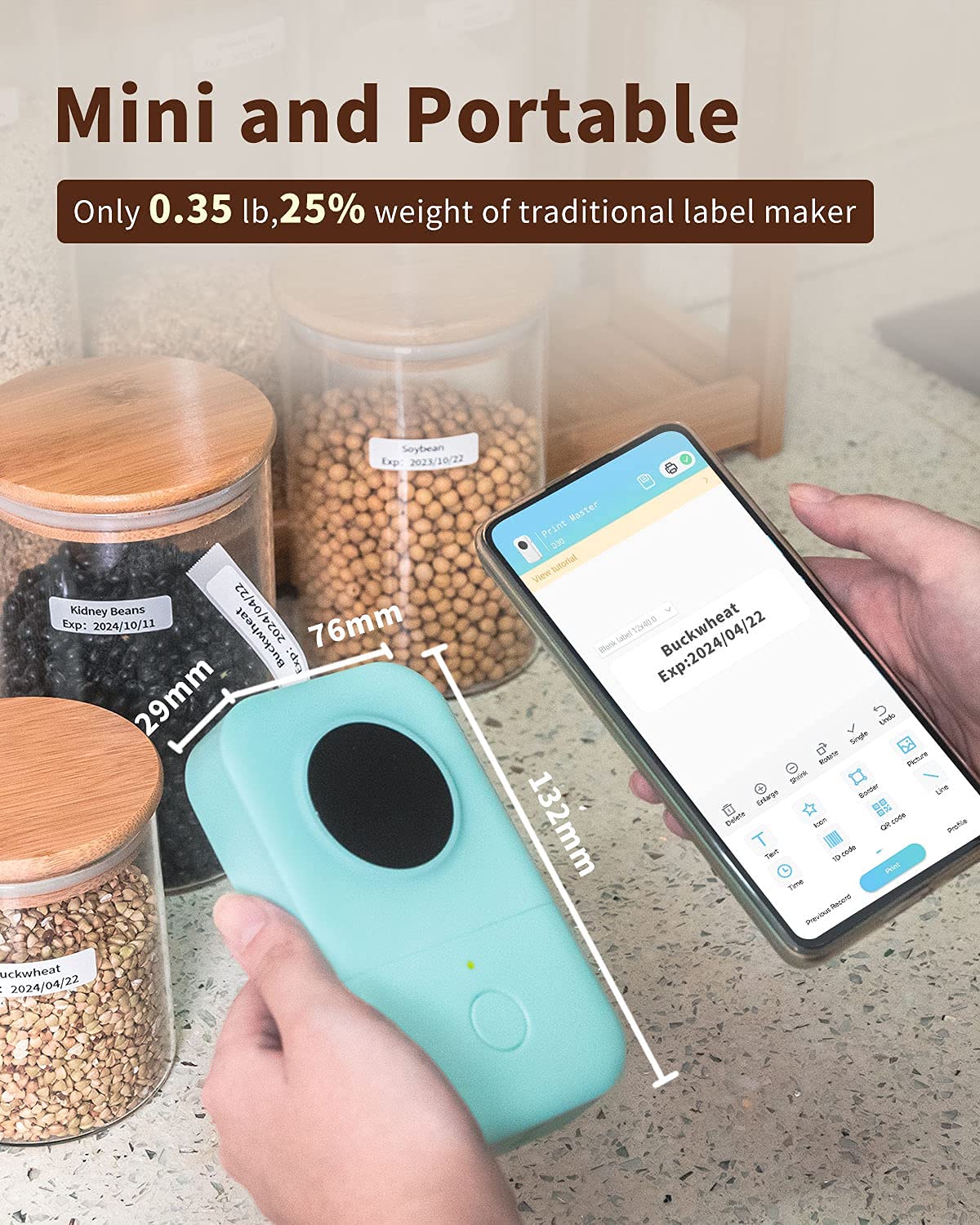 Phomemo D30 Portable Label Maker with Grey Hard Carrying Case - Perfect for Home, Office & Warehouse Organization | Thermal Label Printer for Shipping, Filing & Storage