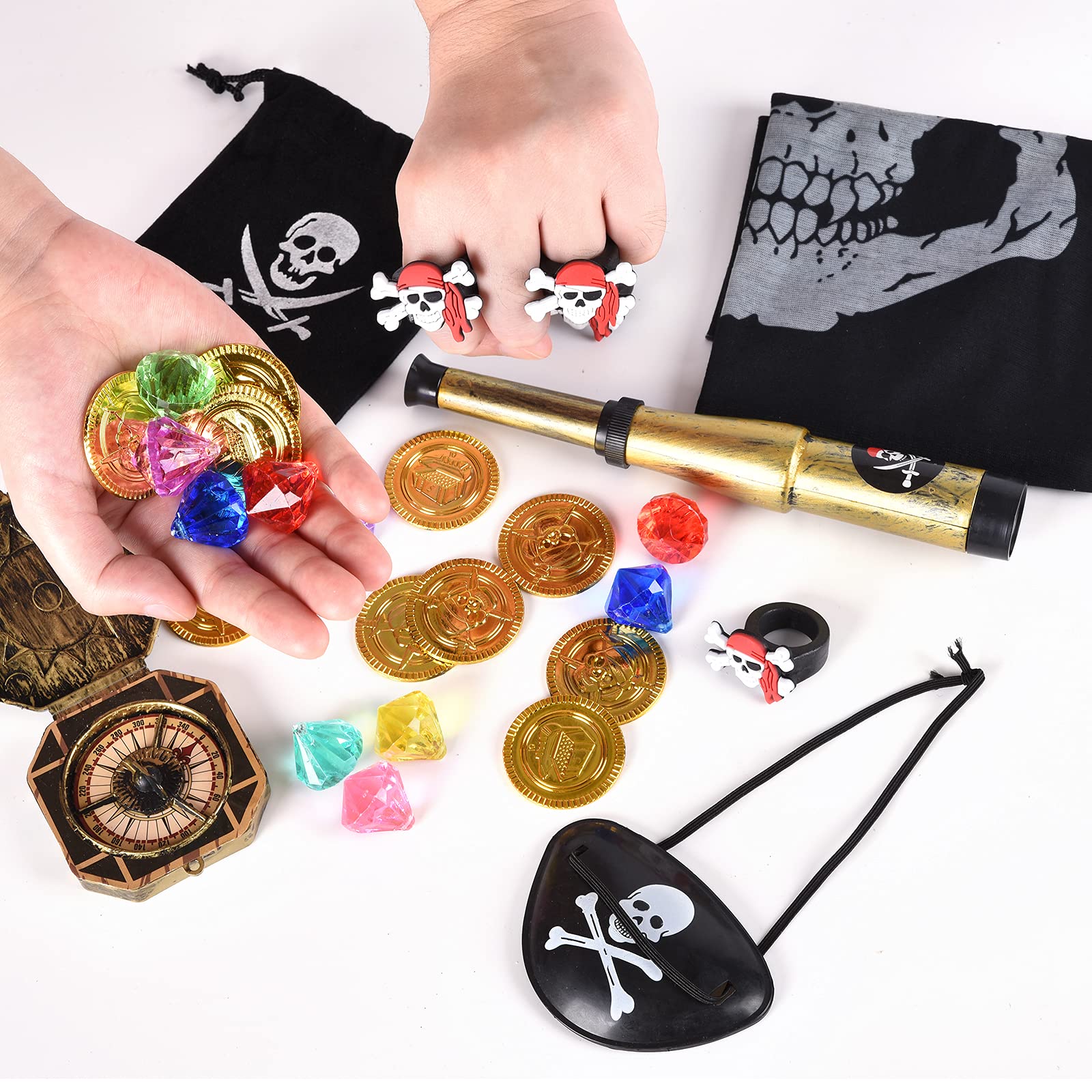 Kids Pirate Pretend Play Toys Set - Pirate Treasure Party Favors with Skull Rings & Accessories - Birthday Party Supplies & Decorations for Pirate Themed Parties & Halloween Costumes