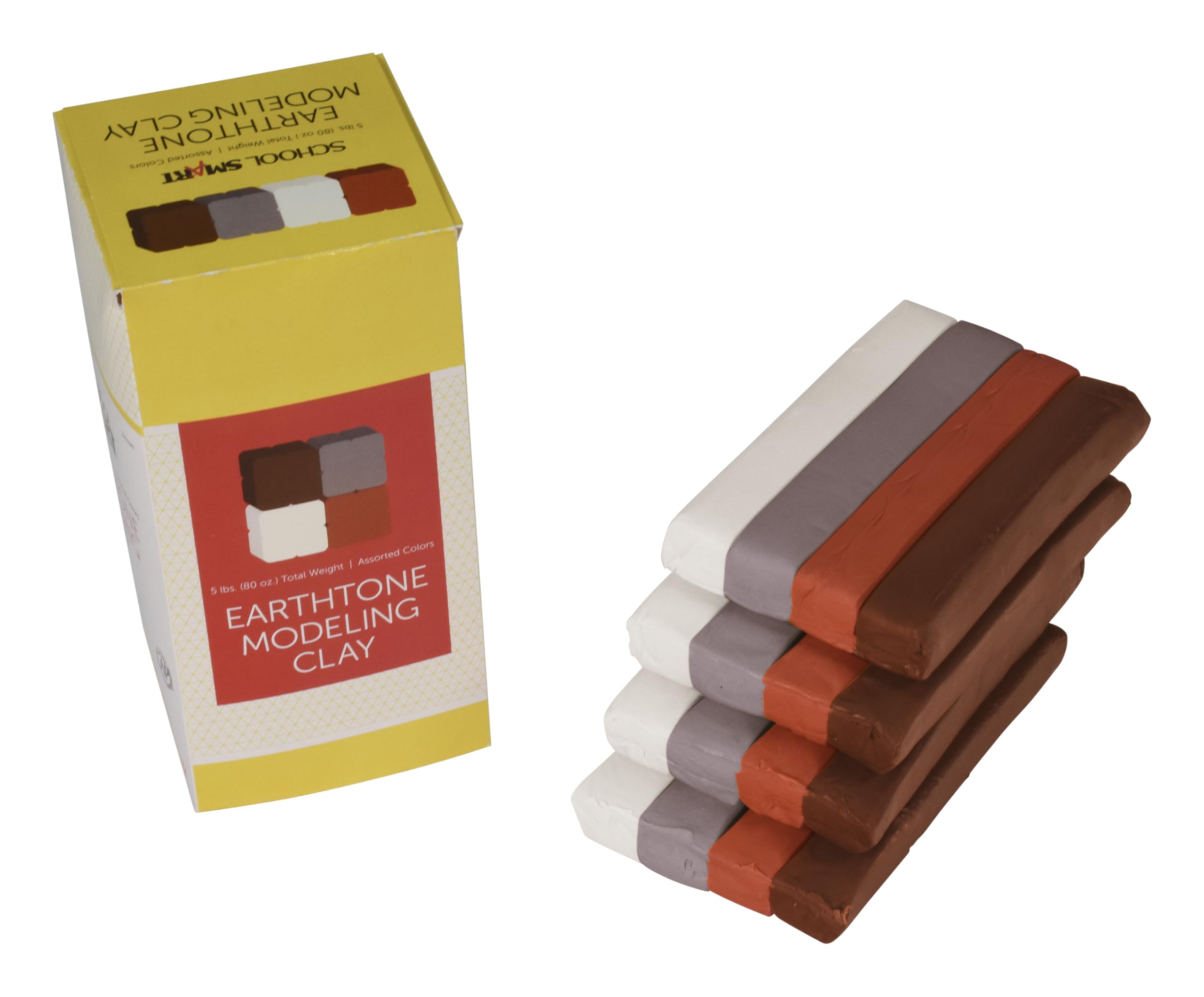 School Smart Non-Toxic Modeling Clay - 5 lbs, Soft & Permanent, Earthtone Colors for Kids & Adults - Perfect for Classroom Projects, DIY Crafts & Home Art Activities