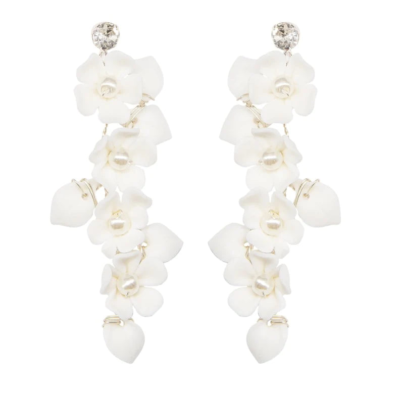 Elegant Floral Drop Wedding Earrings with Pearls - A9072 | Bridal Jewelry for Weddings, Prom & Special Occasions