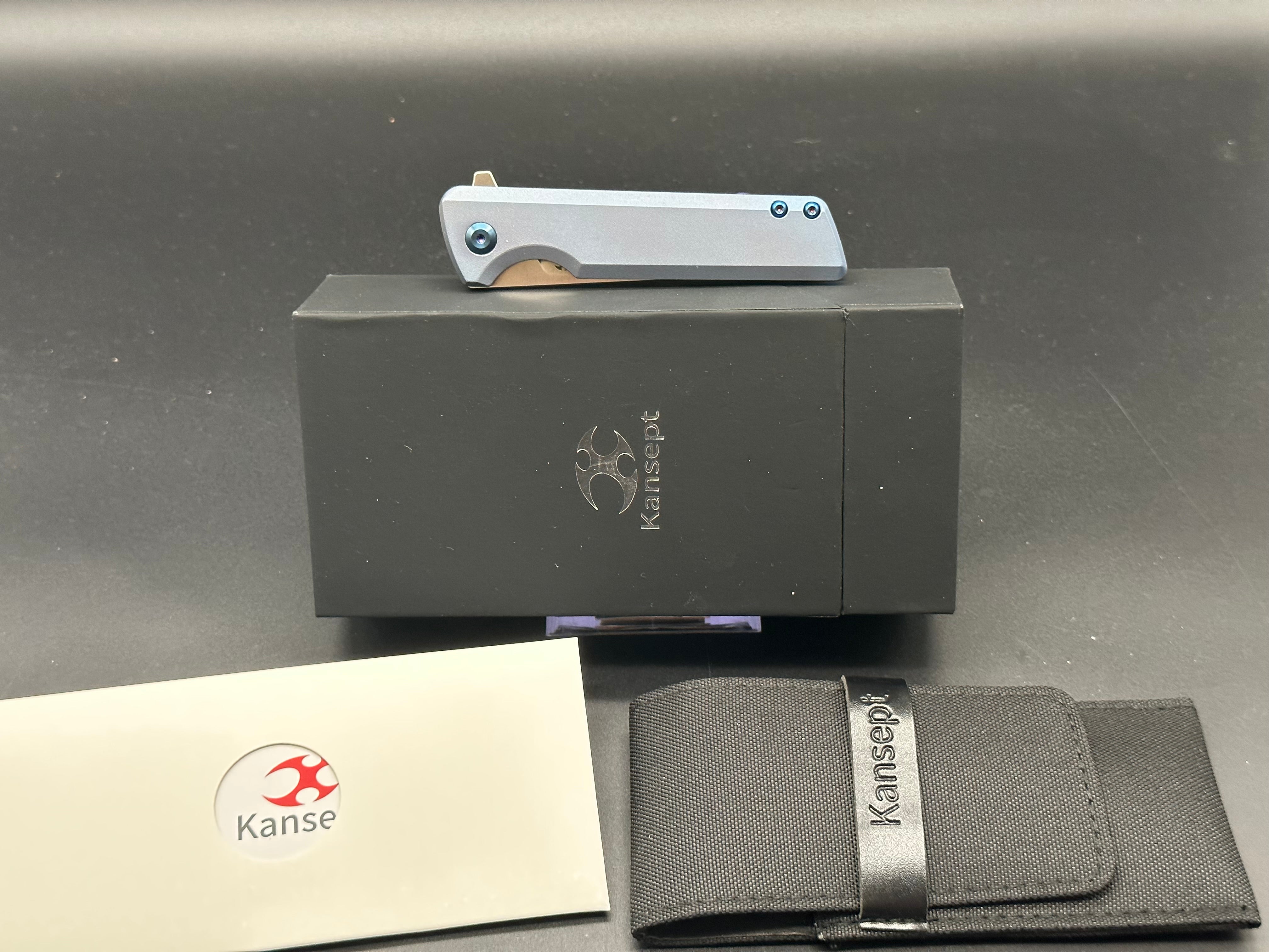 KANSEPT ANOMALY Folding Pocket Knife - Blue Orange Peel Titanium Handle, S35VN Steel Blade - EDC, Camping, Outdoor Survival Gear