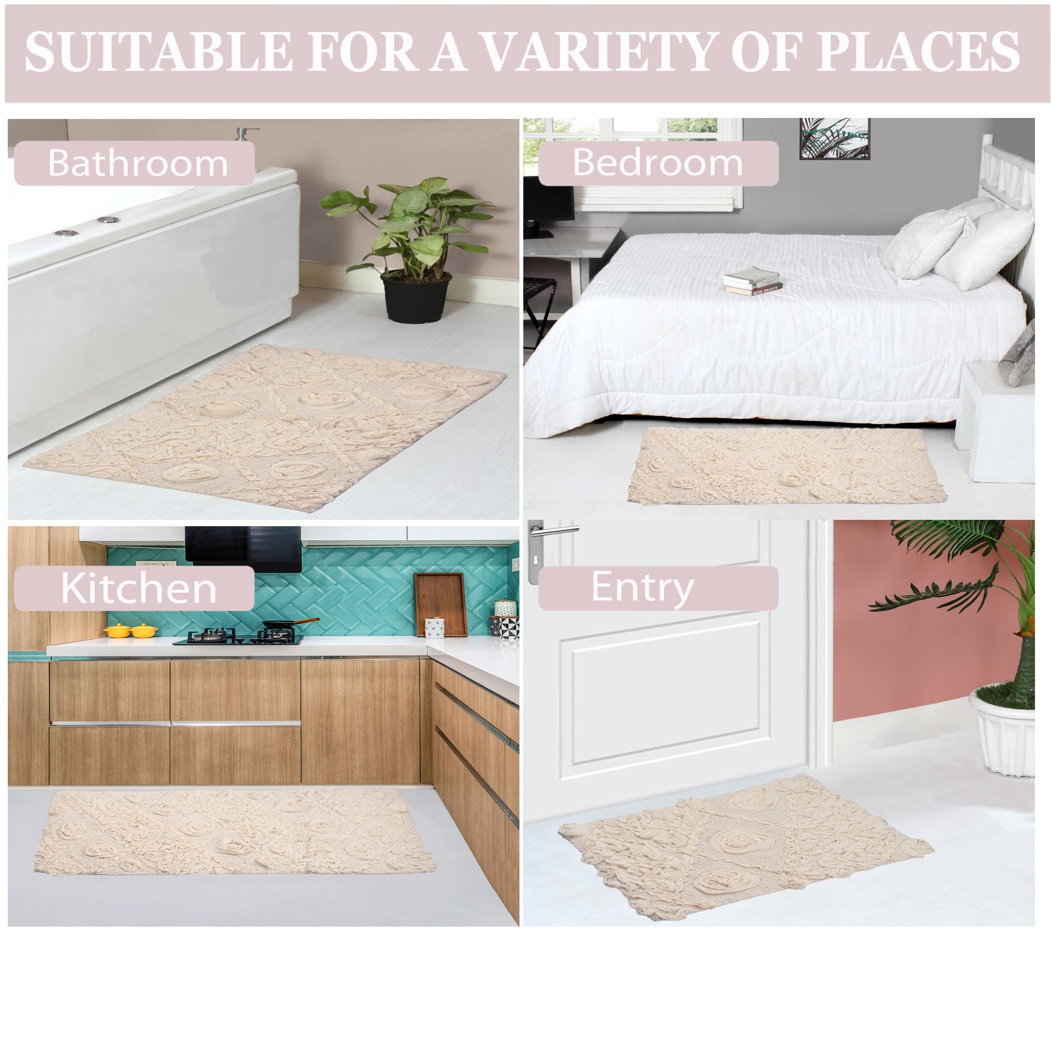 Home Weavers Modesto 100% Cotton Bath Rug Set - Ultra Soft & Absorbent, Washable Non-Slip Bathroom Mat, 21