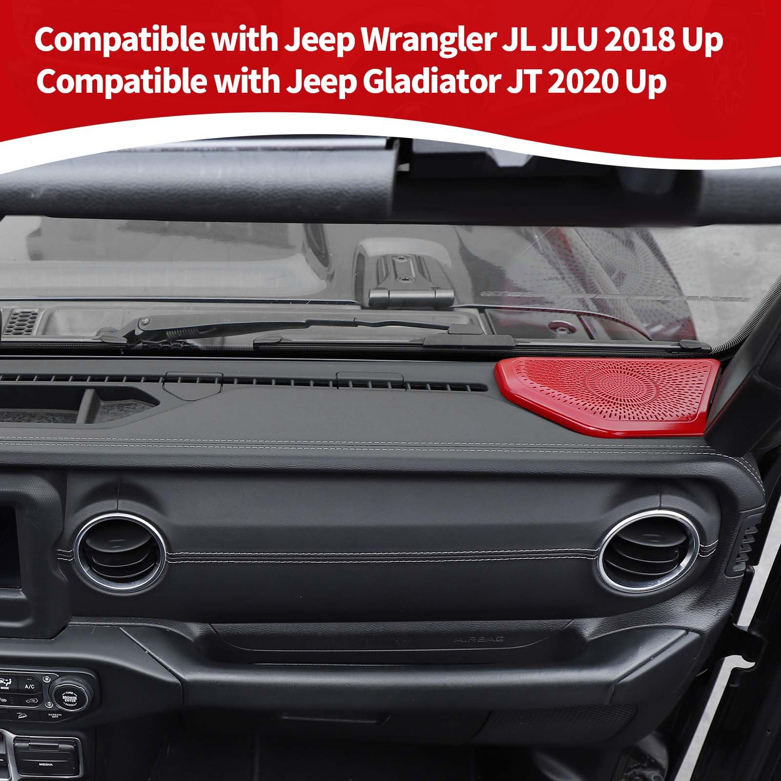 RT-TCZ A Pillar Speaker Panel Trim Cover for Jeep Wrangler JL/JLU/Gladiator JT (2018-2024) - Red Interior Accessories (2-Piece Set) - Upgrade Your Ride's Style & Sound System