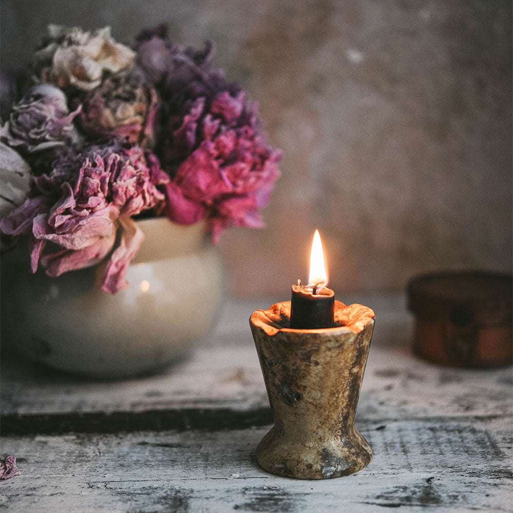 Elegant Red Travertine Candle Holder - Natural Stone Home Decor for Dining Table, Wedding Centerpiece & Romantic Ambiance