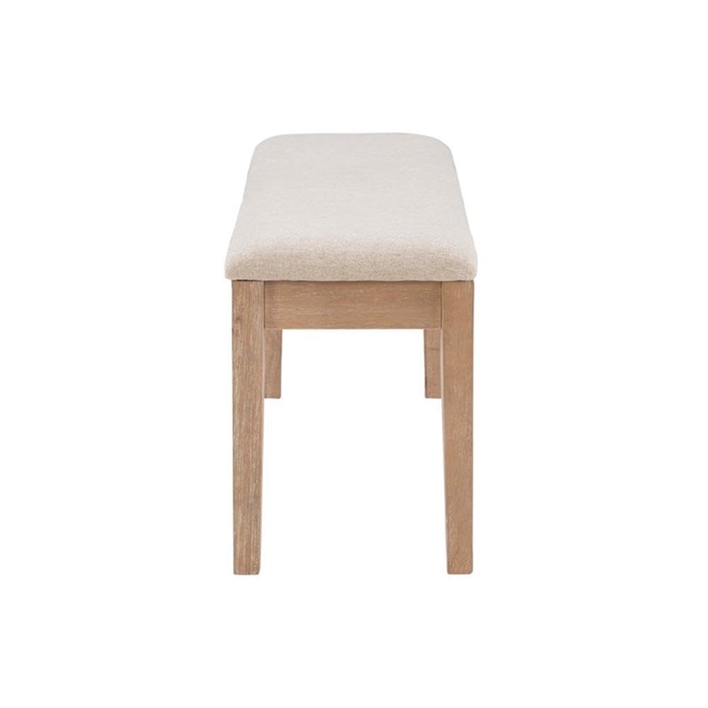 Linon Miles Solid Wood Bench with Padded Seat - Light Beige, Natural Lacquer Finish | Perfect for Entryway, Bedroom, or Garden Seating