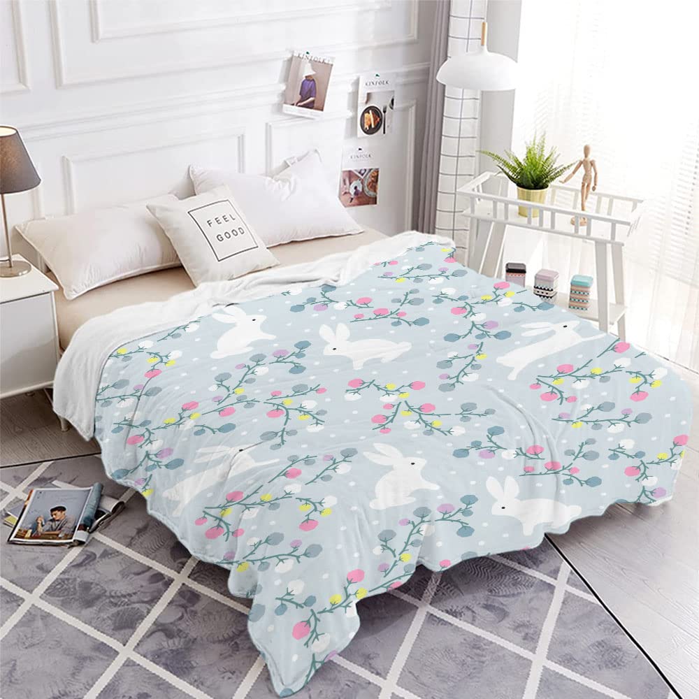 Soft Cozy Fleece Rabbit & Floral Throw Blanket for Women, Men, Kids - Lightweight All-Season Blanket for Bed, Couch, Living Room - Extra Large 120