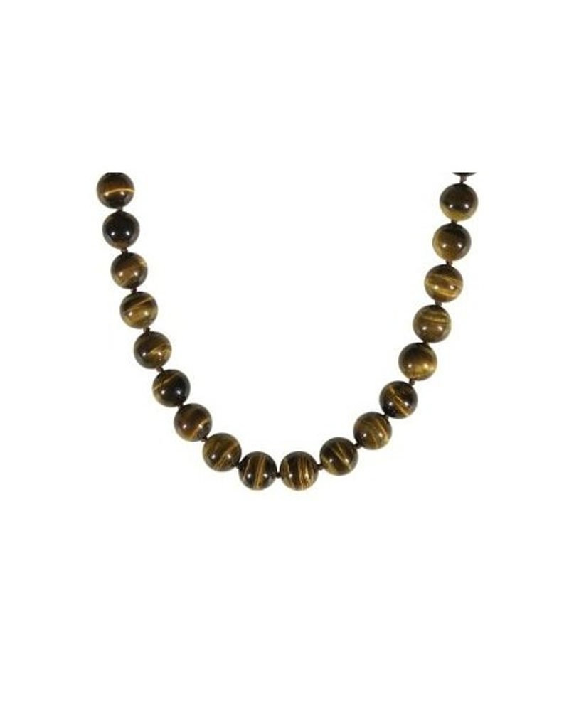 14mm Tiger Eye Stone Beaded Ball Necklace with Sterling Silver Clasp - 17 Inch Spiritual Jewelry for Meditation, Yoga & Positive Energy