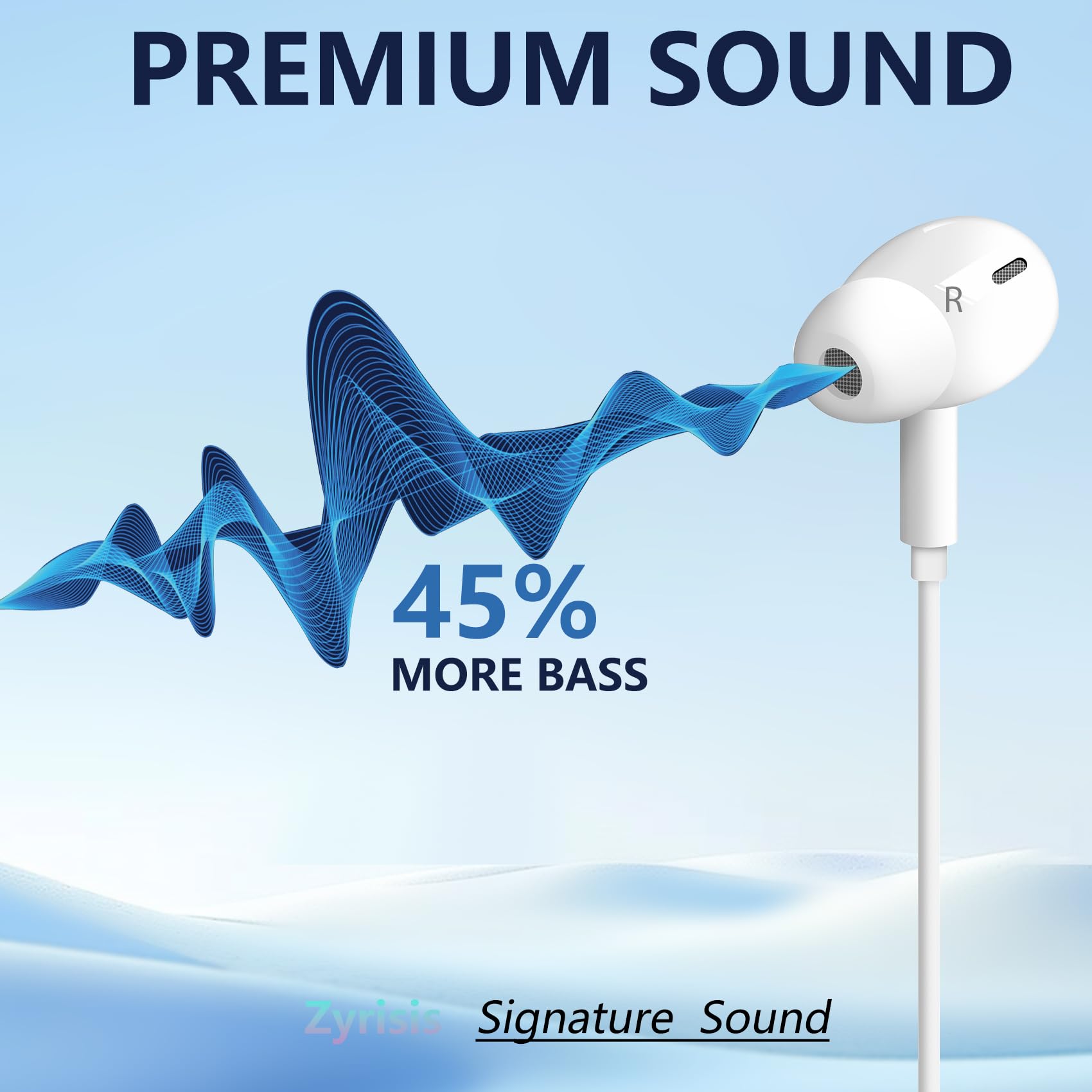 Premium Wired Earbuds with Microphone - 3.5mm Jack In-Ear Headphones, Noise Cancelling, Powerful Bass & Clear Treble - Ideal for Gym, Commuting & Office Use (Pure White)