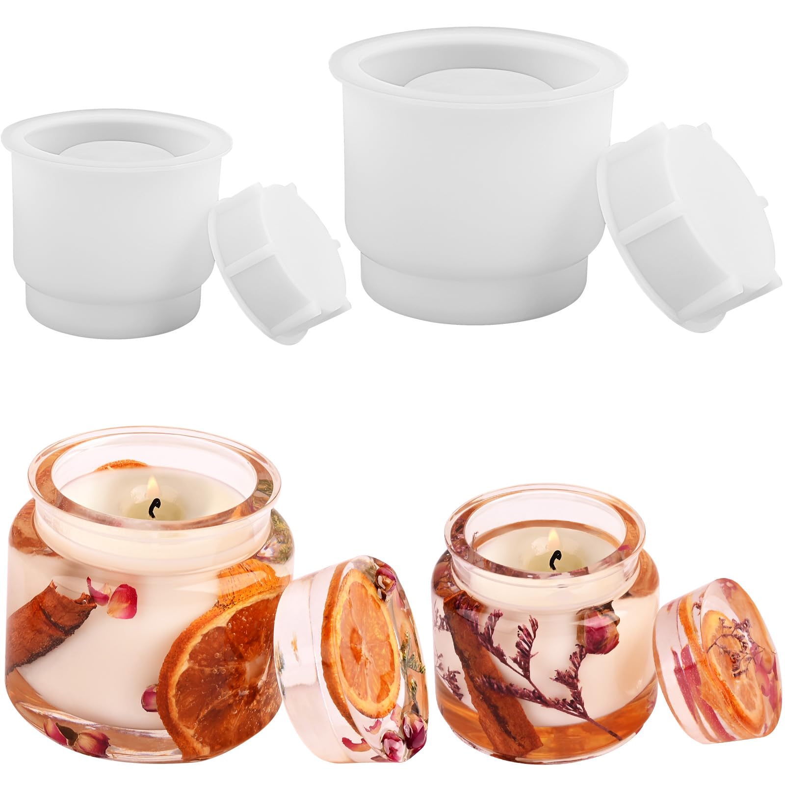 Silicone Jar Molds with Lids - 2 Sets of Different Sizes for DIY Resin Casting, Candle Making & Jewelry Storage Box - Epoxy Resin Craft Molds for Unique Gifts & Home Decor Projects