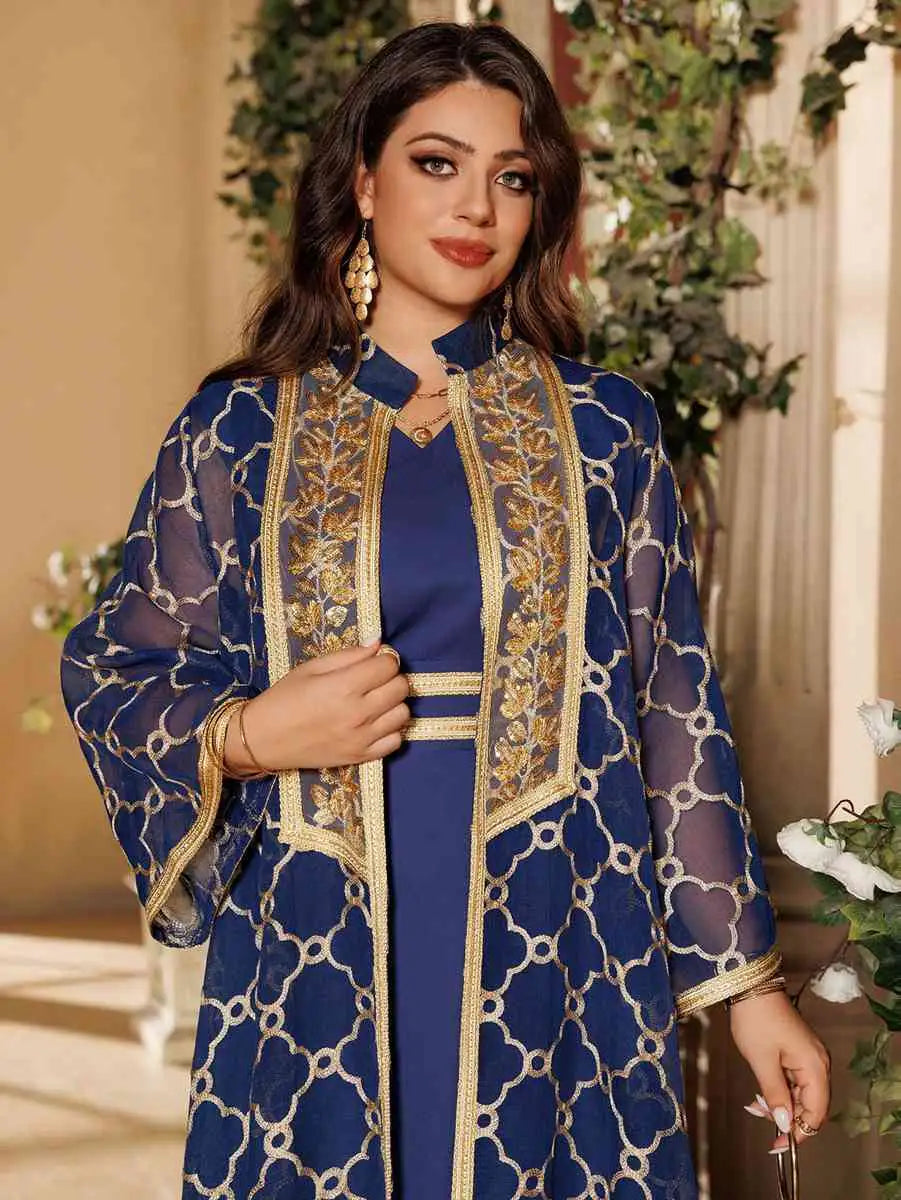 Muslim Women's 2-Piece Eid Caftan Dress Set with Doris Embroidery - Elegant Islamic Prayer Outfit for Ramadan & Special Occasions