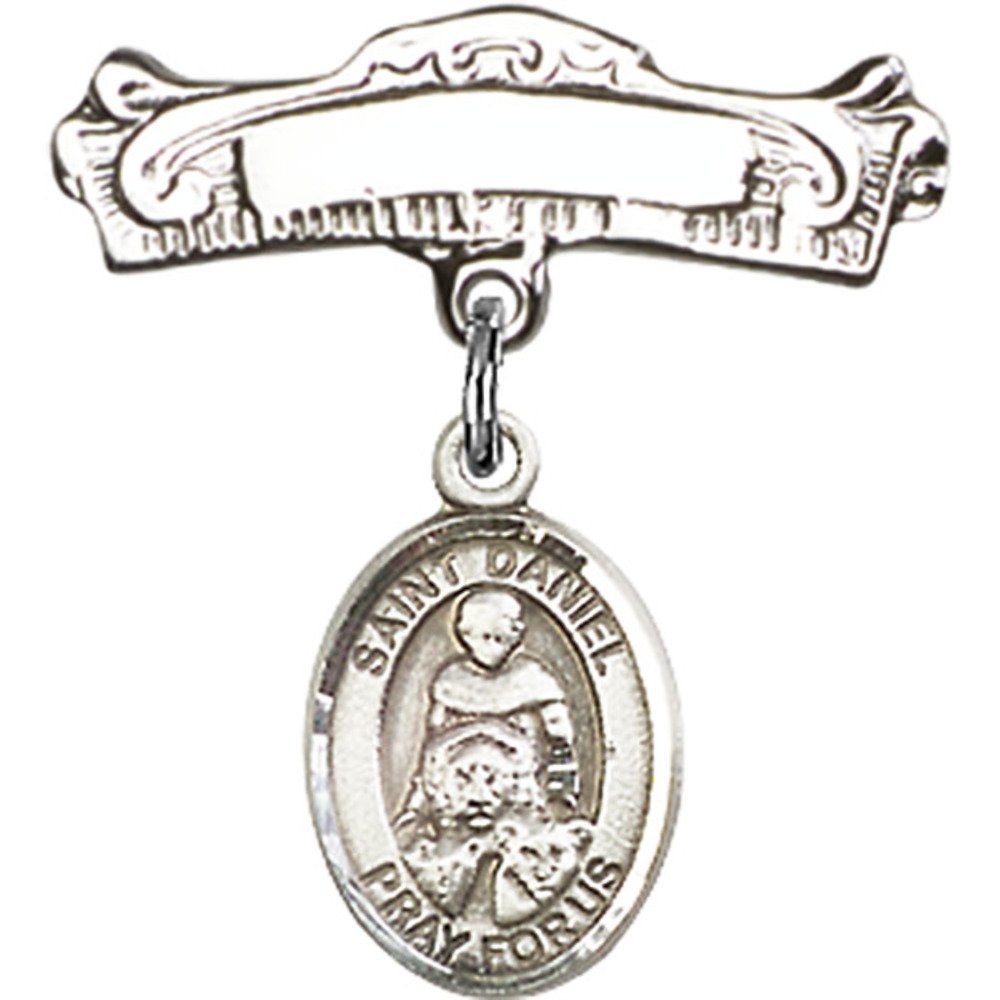 Sterling Silver Baby Badge with St. Daniel Charm - 7/8
