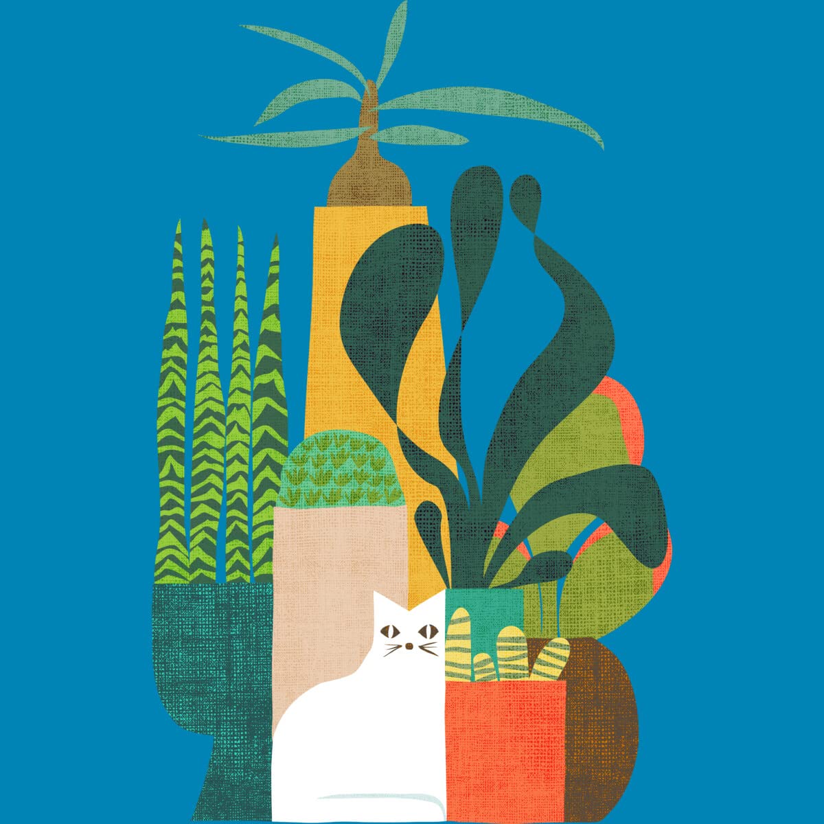 Design By Humans Boys' Cat and Plants Graphic T-Shirt - Cute Cat & Botanical Print Tee for Kids - Perfect for Casual Wear, School, and Playdates