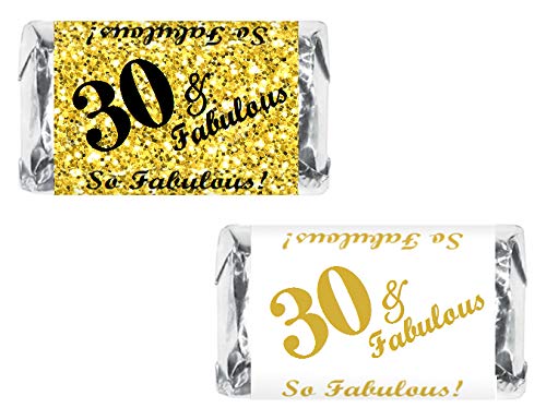 30 & Fabulous Mini Candy Bar Wrappers (Set of 60) - DIY Birthday Party Favors, Baby Shower Decorations - Made in USA - Perfect for Wedding Favors, Anniversary Celebrations & Classroom Treats