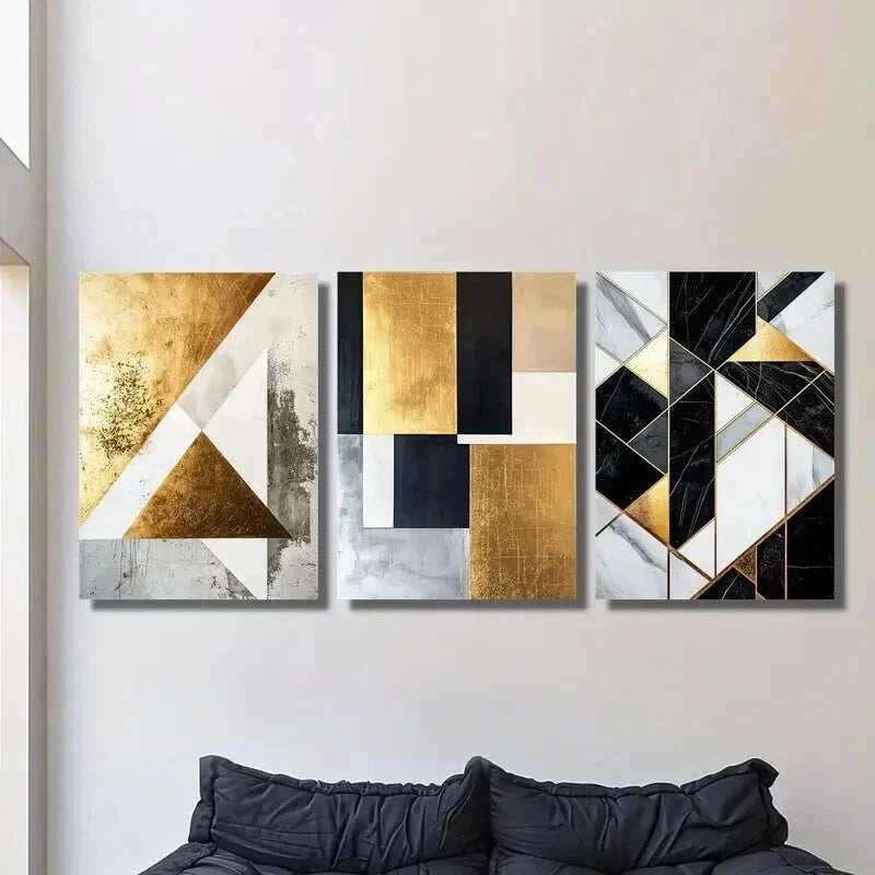 3Pcs Abstract Black & Gold Marble Texture Wall Art Set - 40x60cm Framed Canvas Prints - High Quality Australian Made - Ready to Hang for Living Room, Bedroom & Office Decor