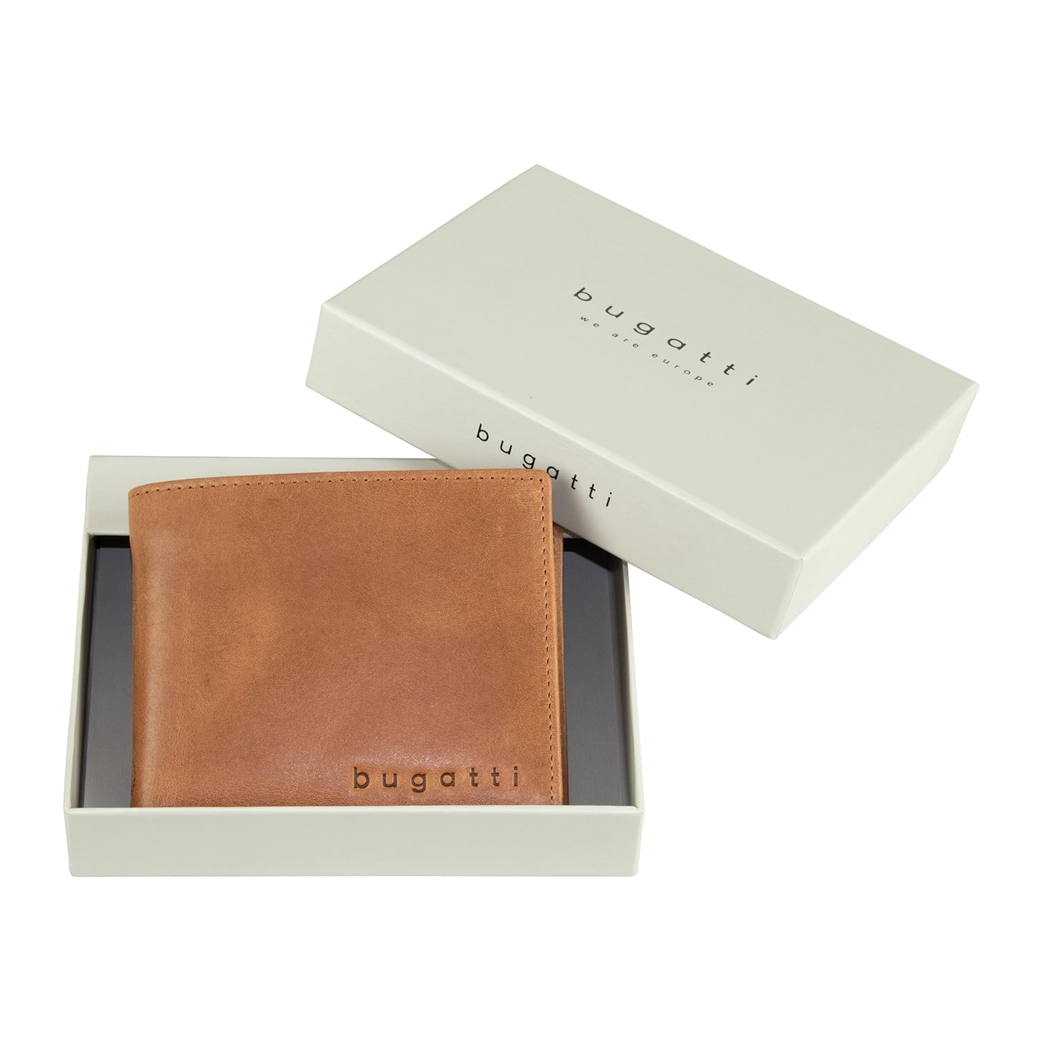 Bugatti Men's Leather Coin Purse Wallet - Slim Cognac Brown RFID Blocking Card Holder for Cash & Credit Cards | Perfect for Travel, Business & Everyday Use