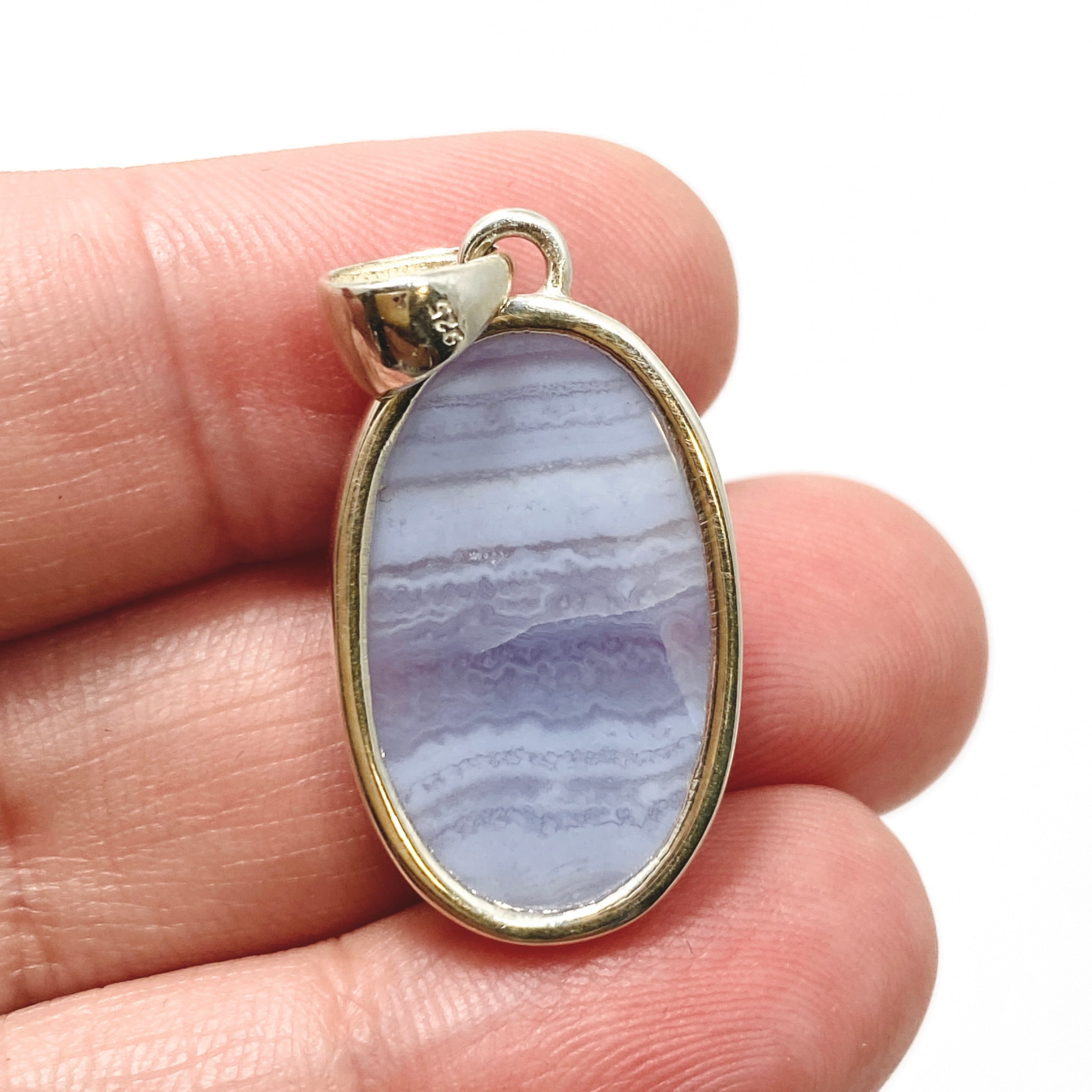 Blue Lace Agate Oval Cabochon Pendant KPGJ4820 - Natural Stone Jewelry for Women, Healing Crystal Necklace - Perfect for Meditation, Yoga & Spiritual Gifts