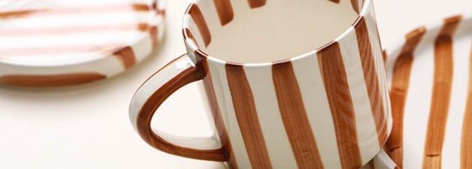 Colorful Handmade Striped Plates & Cups Set - Durable Ceramic Dinnerware for Home, Kitchen, Restaurant - Perfect for Parties, Daily Use & Gift Giving