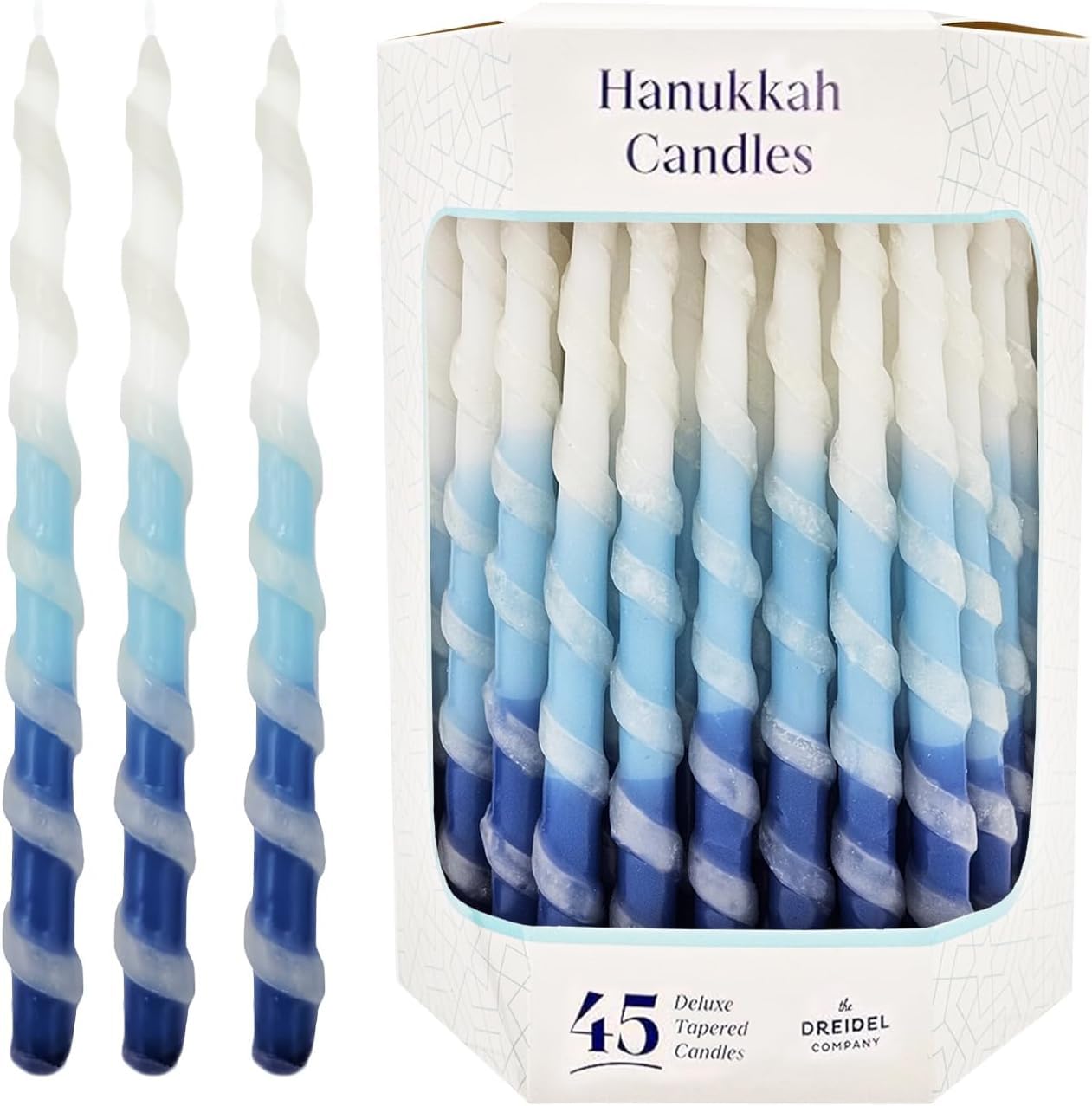 Deluxe Twisted Blue & White Hanukkah Menorah Candles - 8 Nights Chanukah Set (Single) | The Dreidel Company | Perfect for Home Celebration & Jewish Holiday Decor