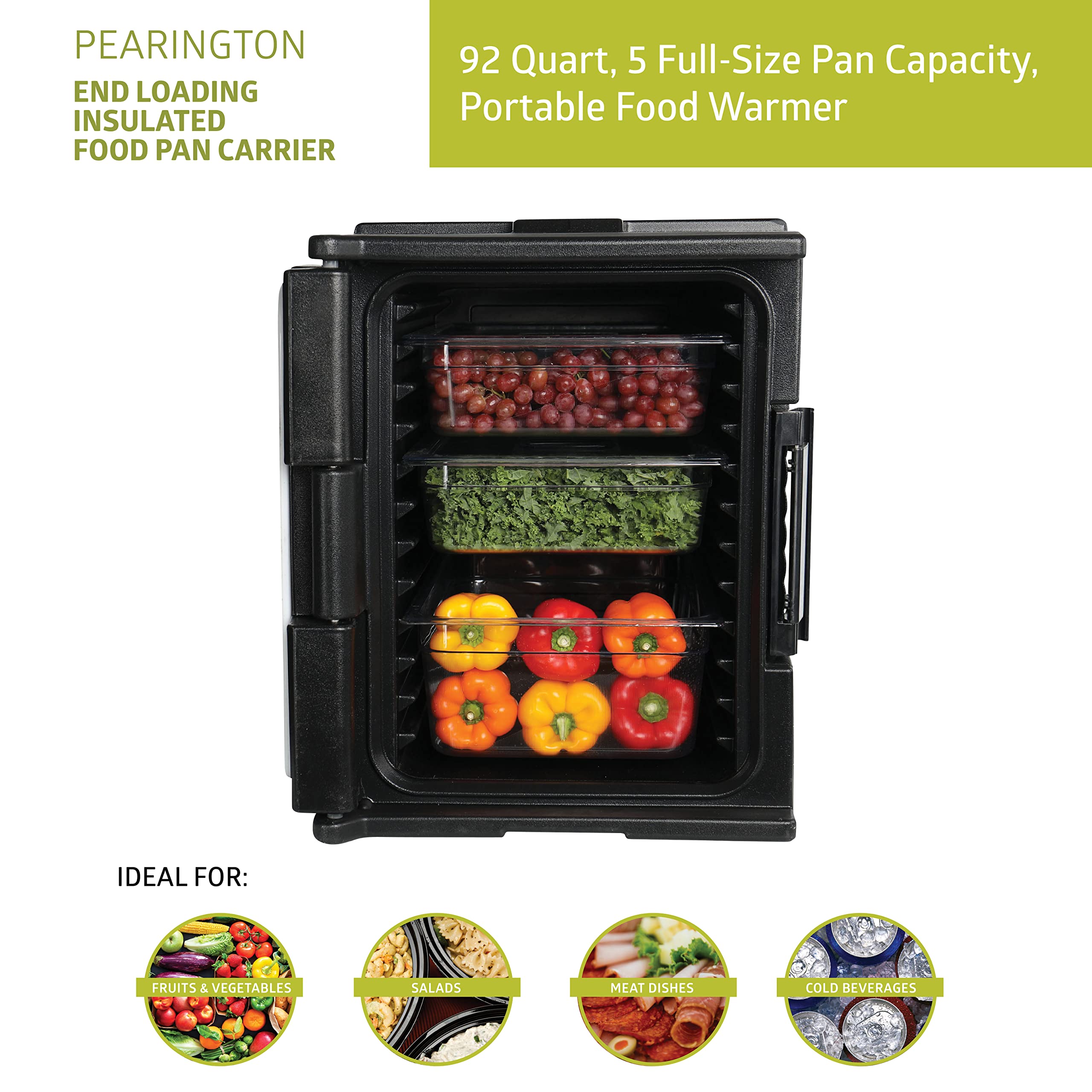 Pearington 92 Quart Insulated Food Pan Carrier with End-Loading Design - Holds 5 Full-Size Pans | Perfect for Catering, Restaurants, and Food Service Businesses | Keeps Meals Hot or Cold During Transport