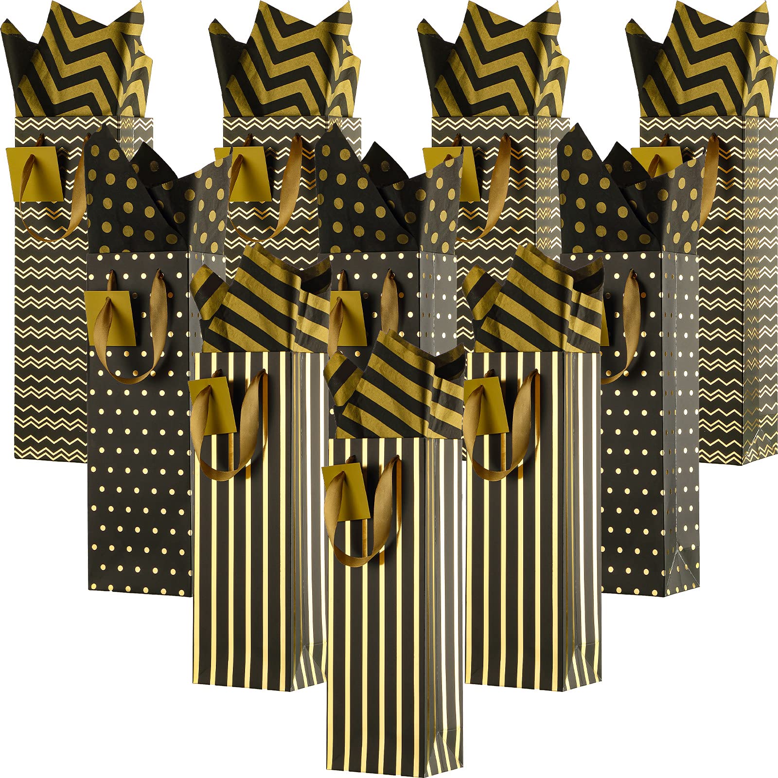 12-Piece Christmas Wine Gift Bags Set - Kraft Paper Wine Bottle Bags with Handles, Gift Tags & Tissue Paper - Perfect for Holiday, Birthday, Wedding Party Gifts (Black & Gold) - Ideal for Christmas Presents, Corporate Gifts & Winter Celebrations