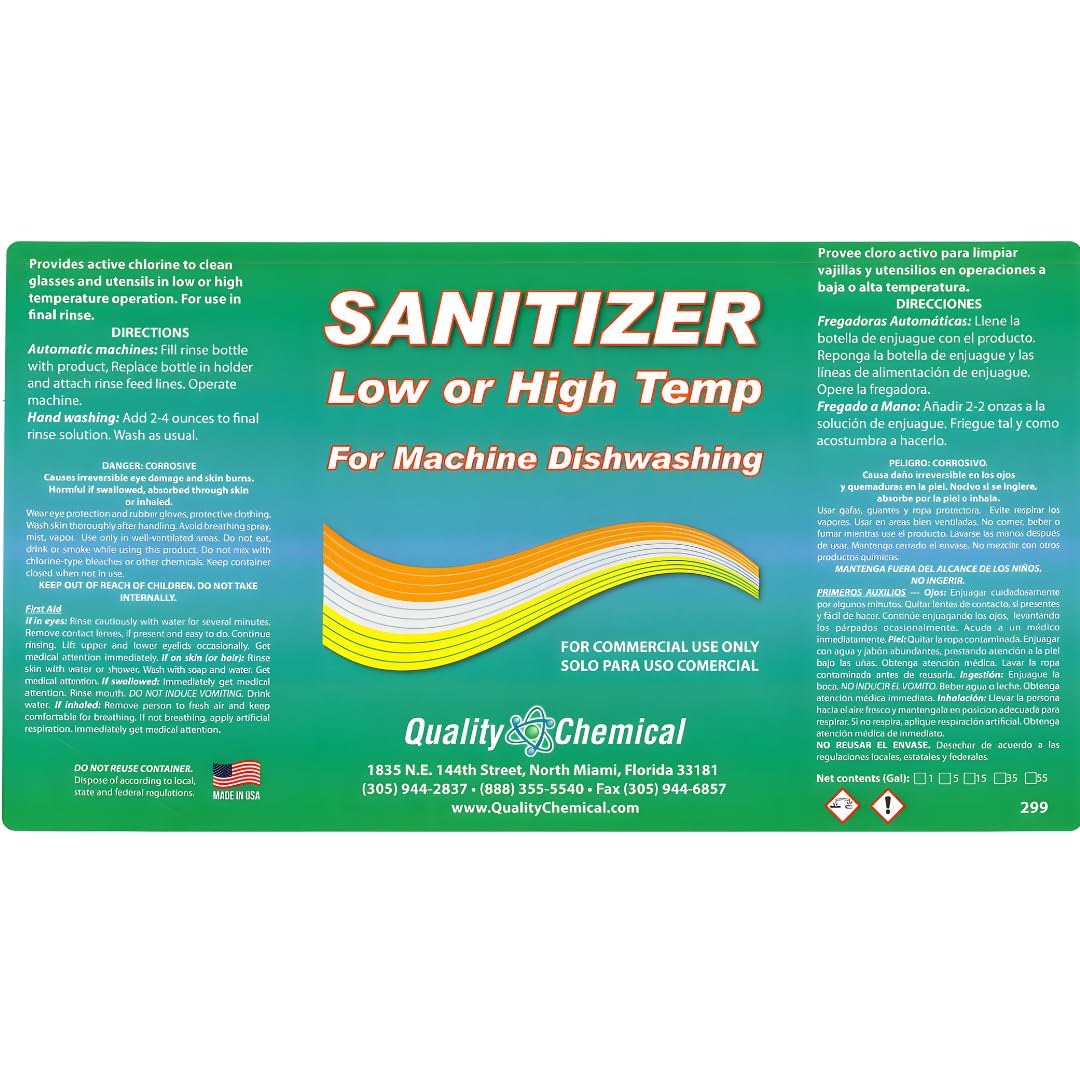 Chloro-Guard Chlorine Low Temperature Dishwasher Sanitizer - 1 Gallon (128 oz) Bulk Refill for Commercial & Home Dishwashing Machines | Kills 99.9% Germs | Ideal for Restaurants, Catering & Food Service Industry