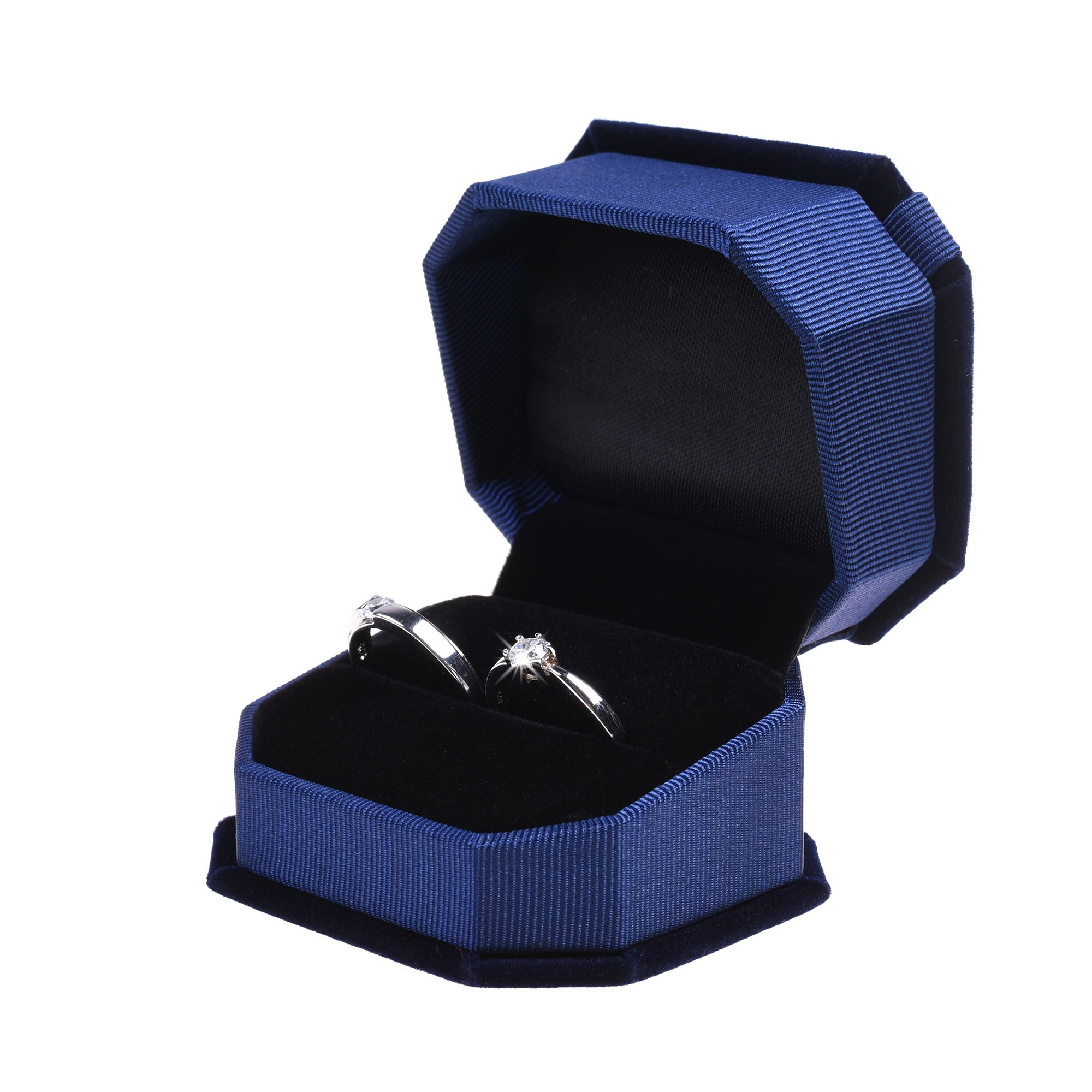 Velvet Octagonal Ring Jewelry Box with Bow - Elegant Wedding & Valentine's Day Gift Case for Rings (Blue) | Perfect for Proposals, Anniversaries & Special Occasions