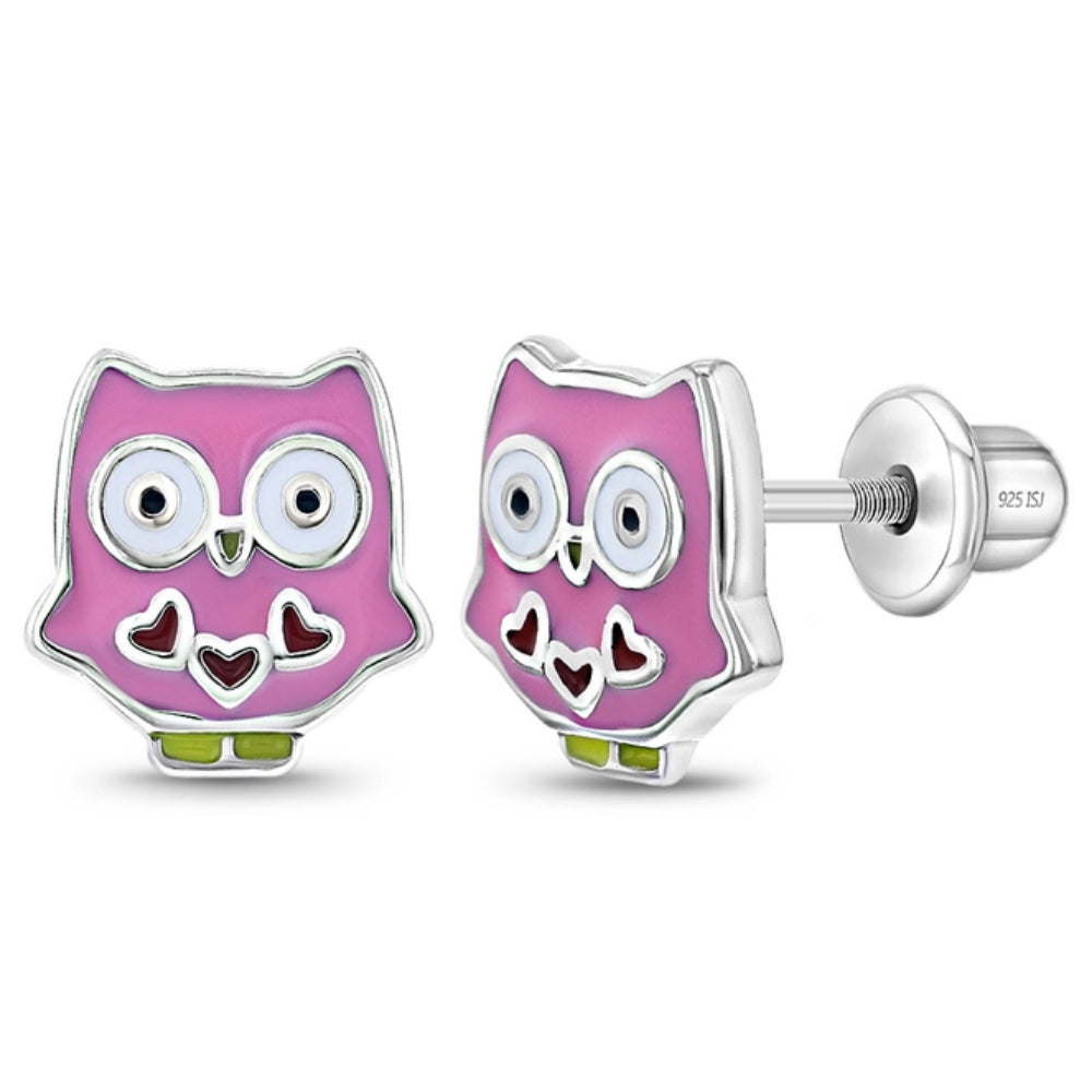 Sterling Silver Owl Enamel Stud Earrings for Kids - Cute Animal Jewelry Gift for Girls - Perfect for Birthday, Christmas & Everyday Wear