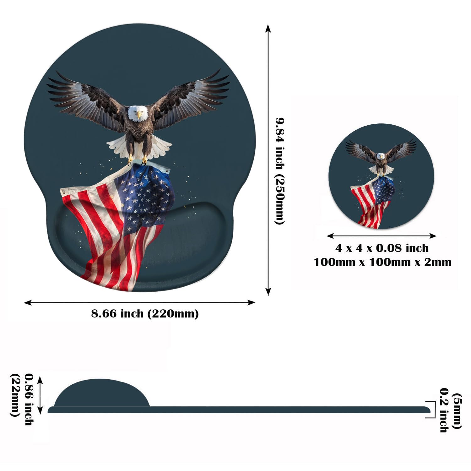 Ergonomic Mouse Pad with Wrist Support & Non-Slip PU Base - Cute Coffee Coaster Included - Comfortable for Office, Gaming & Computer Work - Pain Relief & Easy Typing - Patriotic American Flag & Eagle Design - Perfect for Home Office, Workstations & Long Computing Sessions