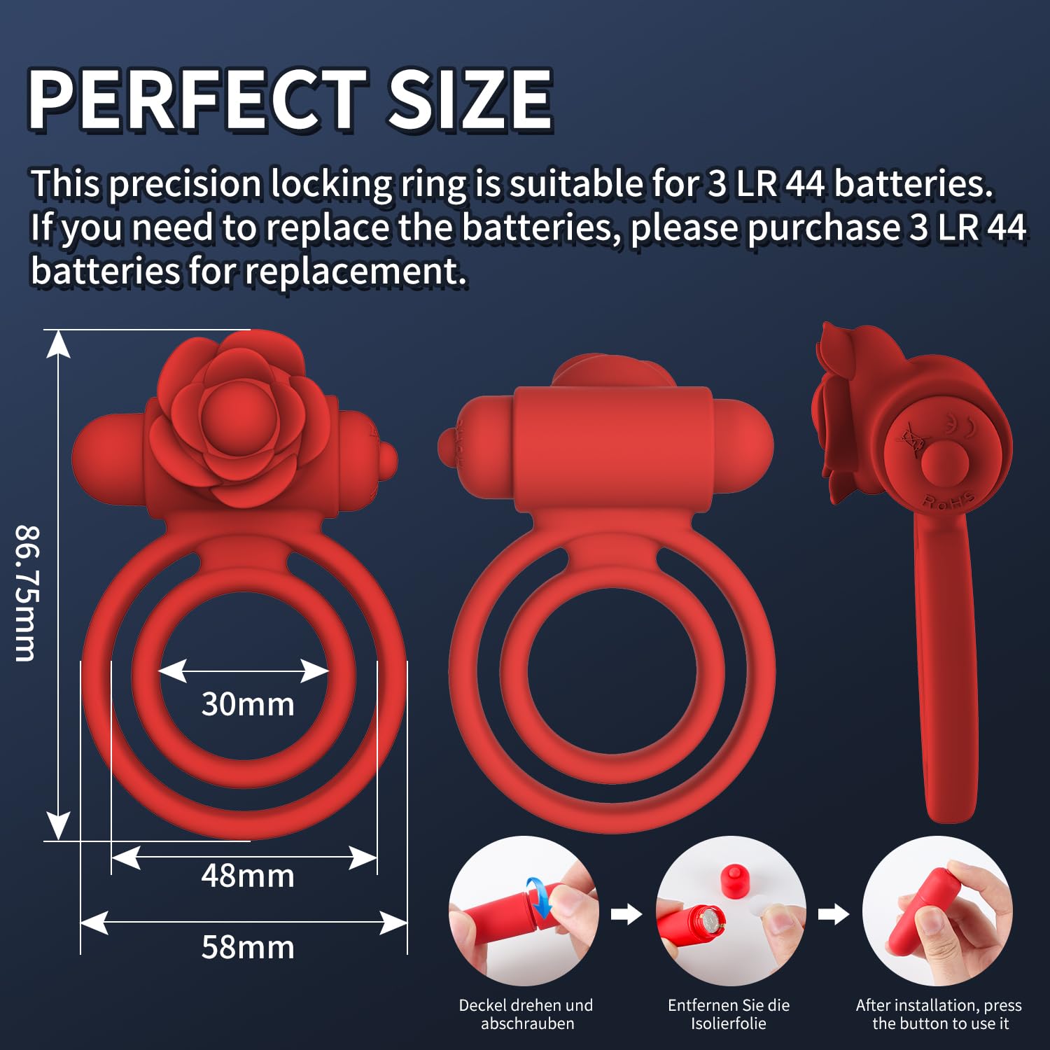 Premium Rose Penis Ring Vibrator - 10 Powerful Vibration Modes for Enhanced Pleasure, Couples Sex Toy for Men & Women, Stimulating Cock Ring for Clitoral & Penile Pleasure - Perfect for Romantic Nights & Spicing Up Your Love Life