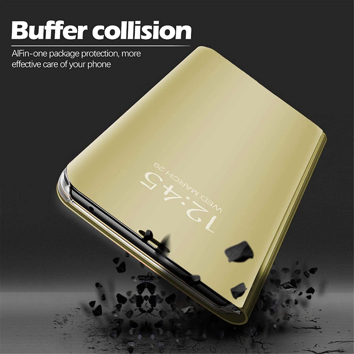 Sony Xperia XZ3 Mirror Case with Stand - Gold Shockproof Cover for Daily Use