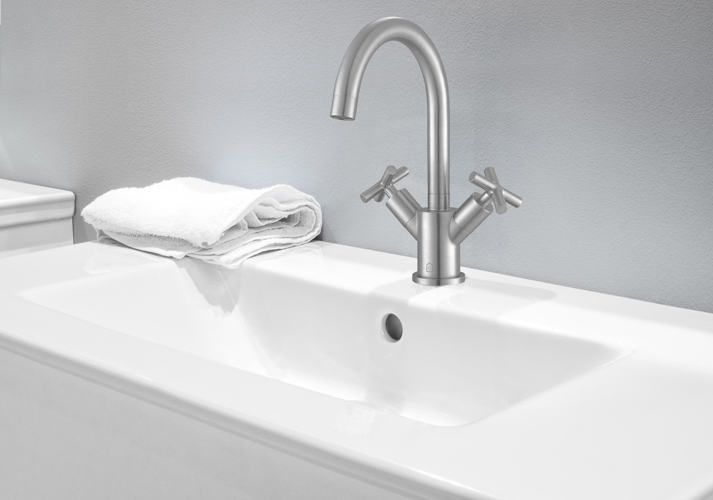 Ava Series Single Hole Cross Handle Bathroom Faucet in Brushed Nickel - Modern Water-Saving Design for Vanity Sink, Powder Room & Guest Bath Installation