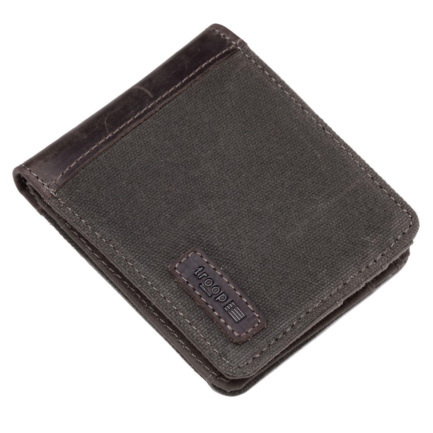 TRP0500 Troop London Men's Bi-Fold Canvas Wallet - Slim RFID Blocking Leather Card Holder for Everyday Use & Travel