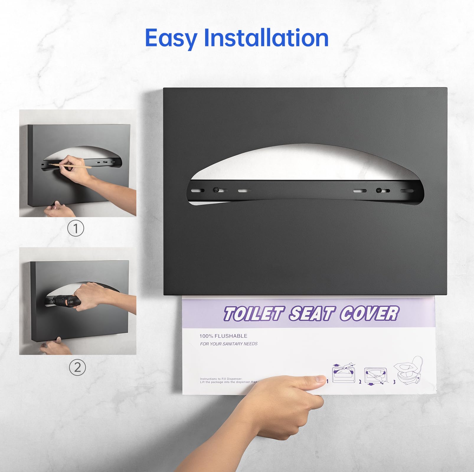 Stainless Steel Wall Mounted Toilet Seat Cover Dispenser - Matte Black Finish | Hygienic Bathroom Accessory for Home, Office & Public Restrooms