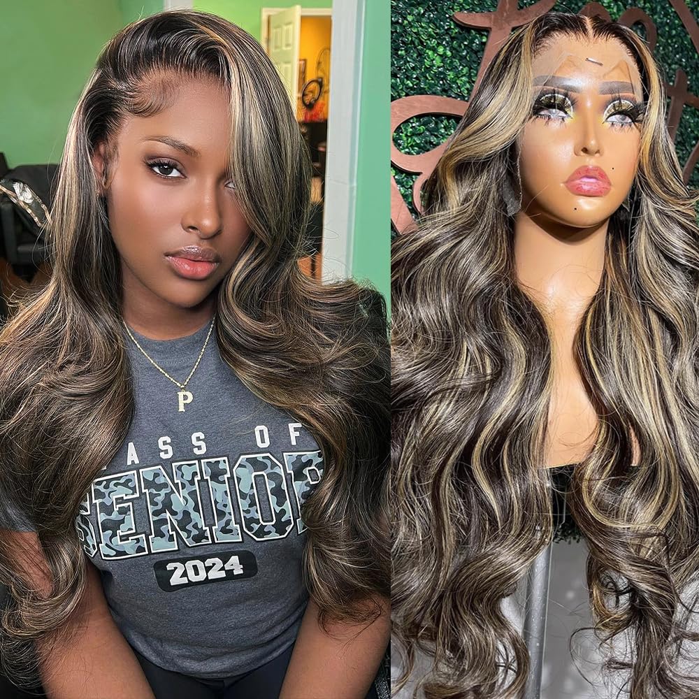 28 Inch Pre Plucked 1B/27 Ombre Lace Front Wig - 200% Density Human Hair with Baby Hair & HD Lace - 13x4 Body Wave Lace Front Wigs for Women | Perfect for Daily Wear, Parties, Cosplay & Special Occasions