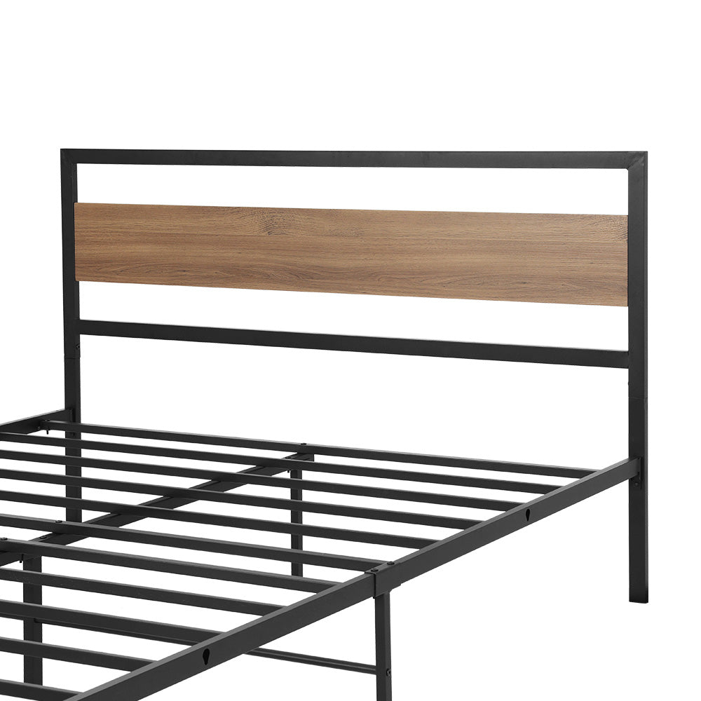 Industrial Style Double Metal Bed Frame with Wood Finish - Sturdy & Modern Design for Bedroom, Guest Room, or Dormitory